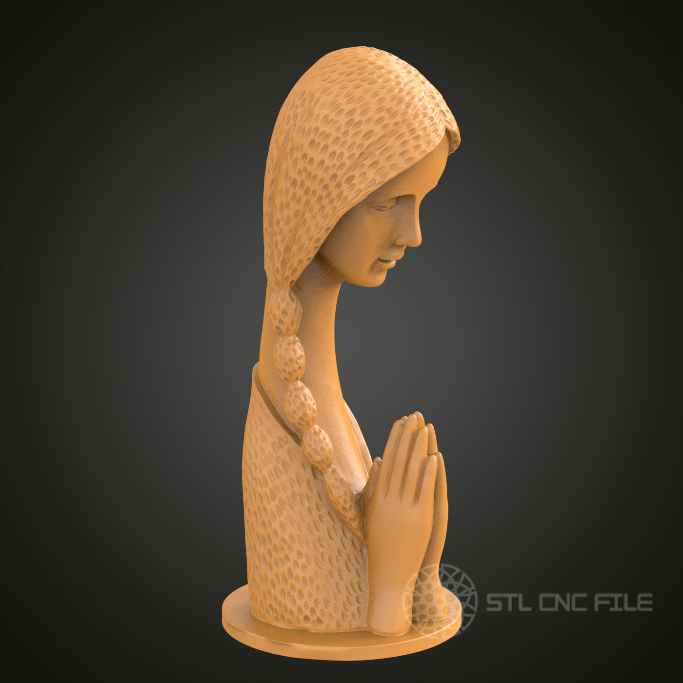Praying Woman Bust STL Model for CNC Router Engraver, Artcam, Aspire, 3D Printer, Wall Decor
