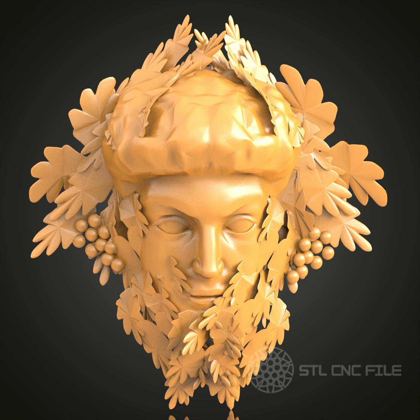 Mythological Face with Foliage Crown STL Model, CNC Router File for Classical Art Projects