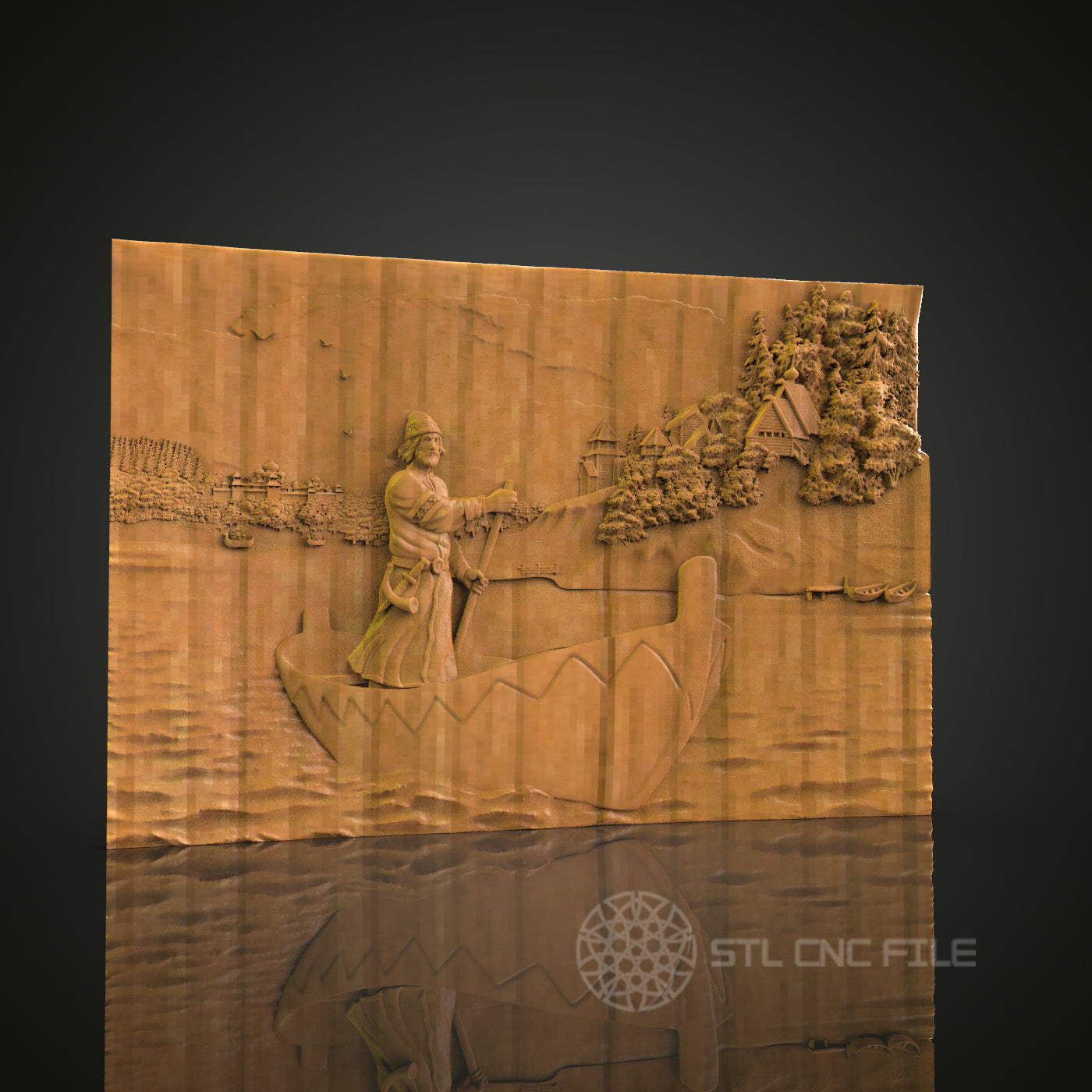 Man in Boat Relief - STL Model for CNC Router Engraver - Artcam, Aspire Compatible - Wood Art, Wall Decor, 3D Printer Ready