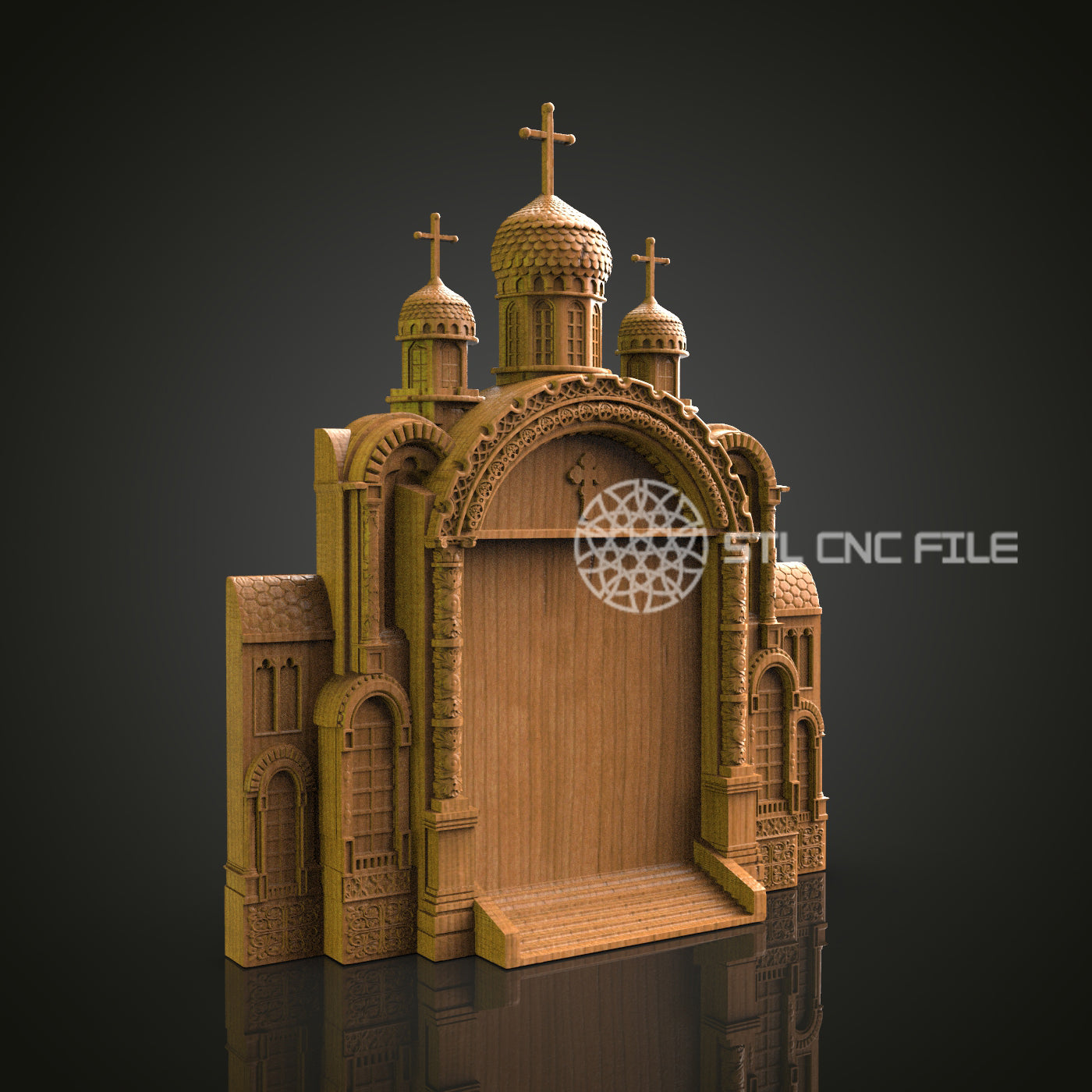 Exquisite 3D Carved Church Facade STL File for CNC and 3D Printing - Ornate Architectural Relief, Wall Decor, Digital Download