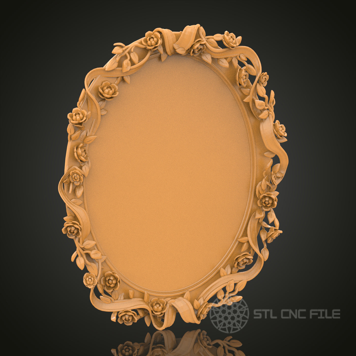 Oval Floral Frame STL Model for CNC Router Engraver, Artcam, Aspire, Wood Art, Wall Decor, 3D Printer