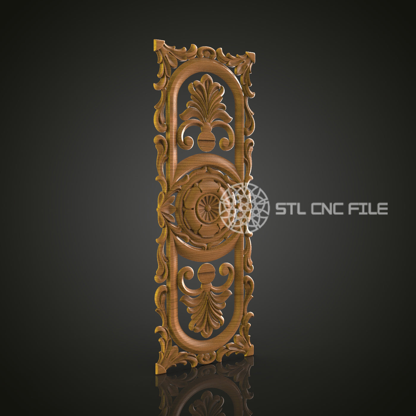 Elegant 3D Carved Vertical Decorative Panel STL File for CNC and 3D Printing - Ornate Relief Art, Wall Decor, Digital Download