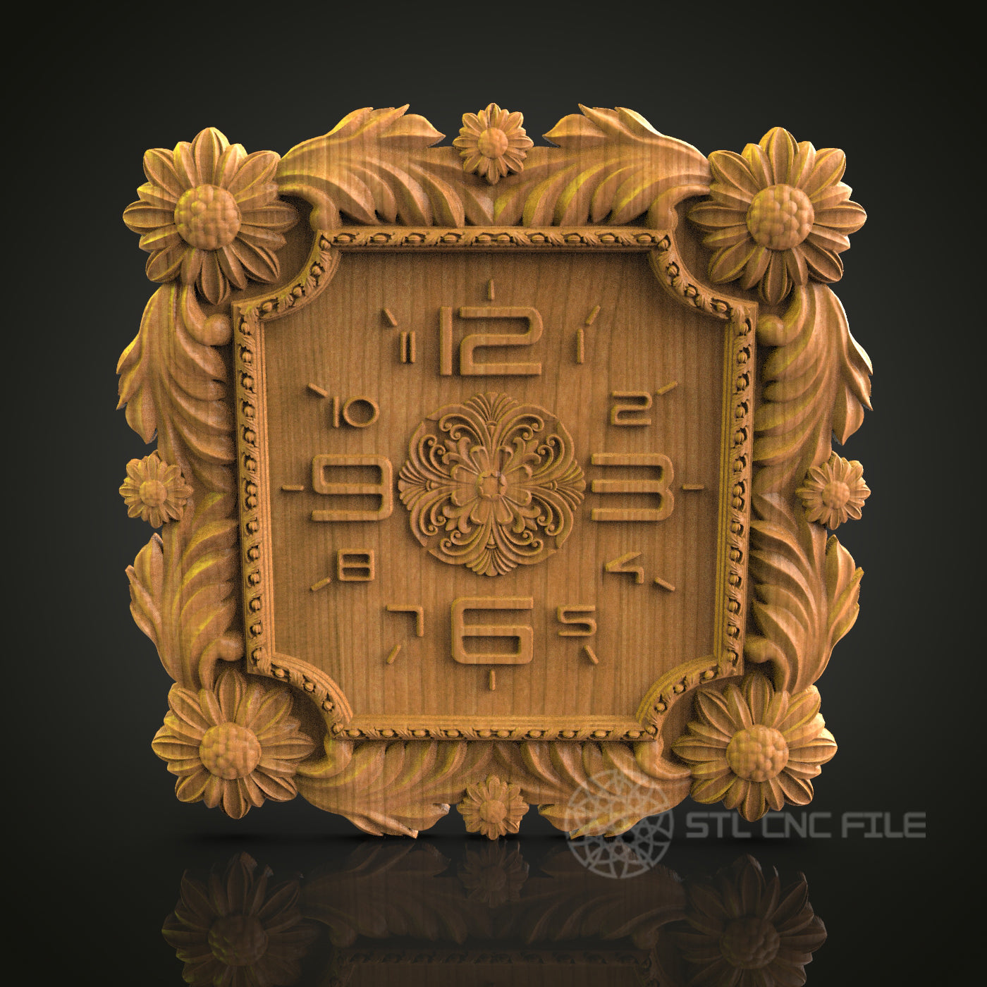 Floral Clock Relief - STL Model for CNC Router Engraver - Artcam, Aspire Compatible - Wood Art, Wall Decor, 3D Printer Ready