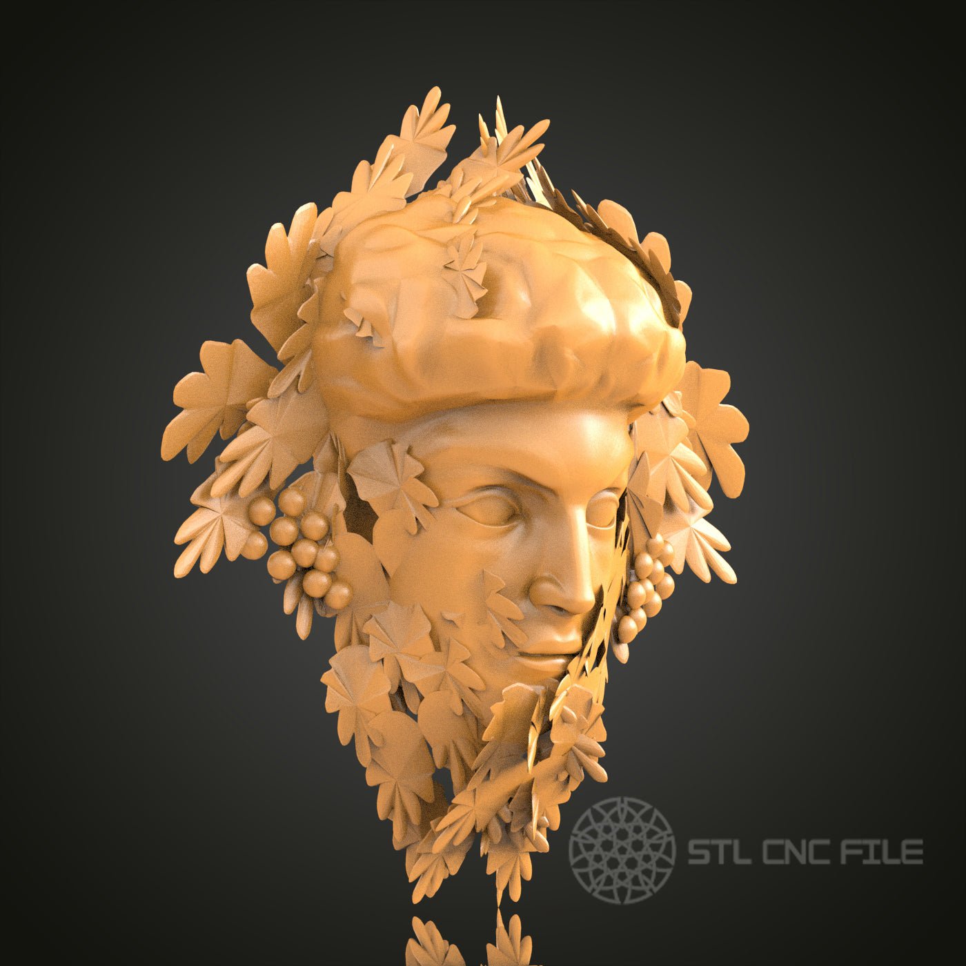 Mythological Face with Foliage Crown STL Model, CNC Router File for Classical Art Projects