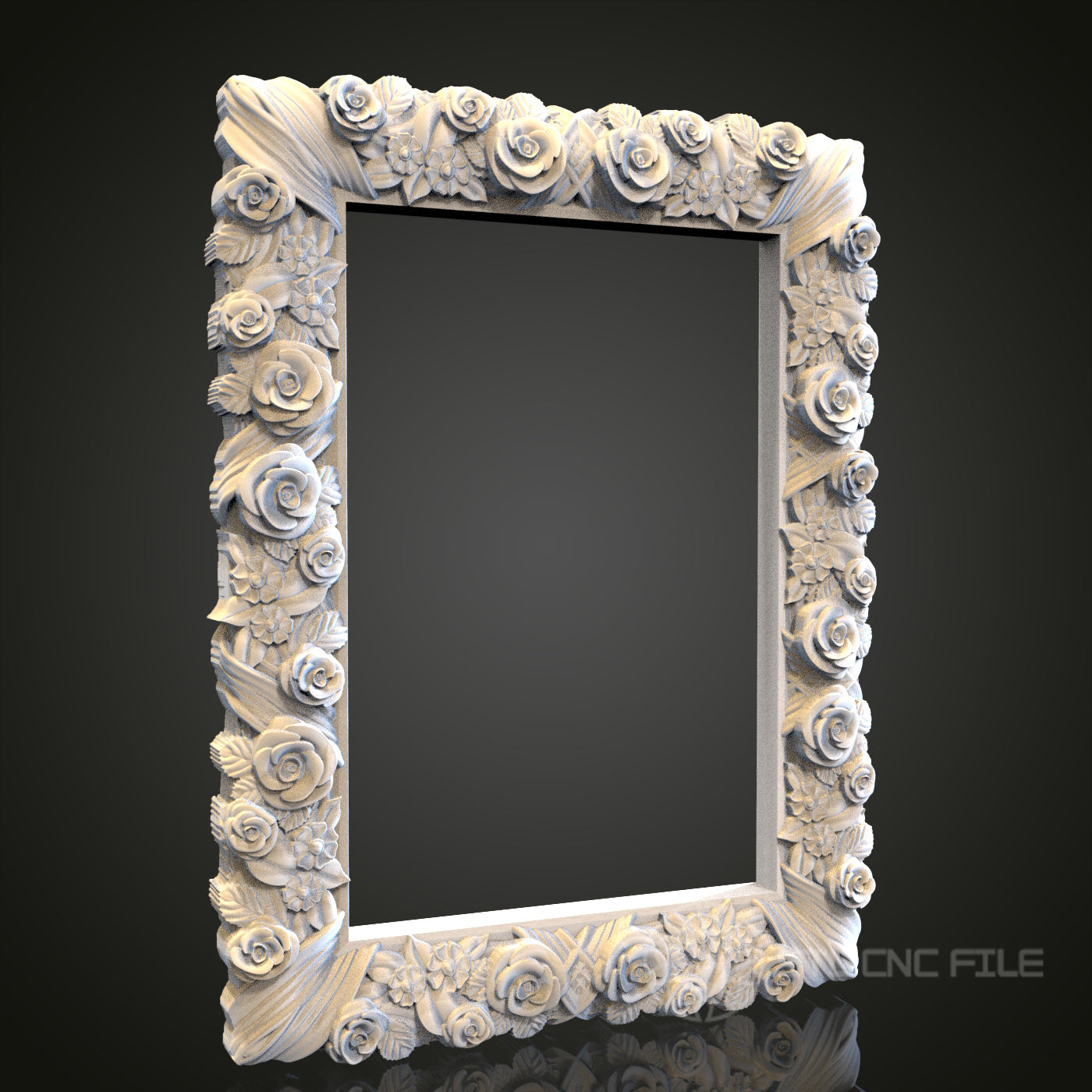 Floral Frame Relief STL Model for CNC Router, Wood Engraving, Artcam, Aspire, Wall Decor, 3D Printer File