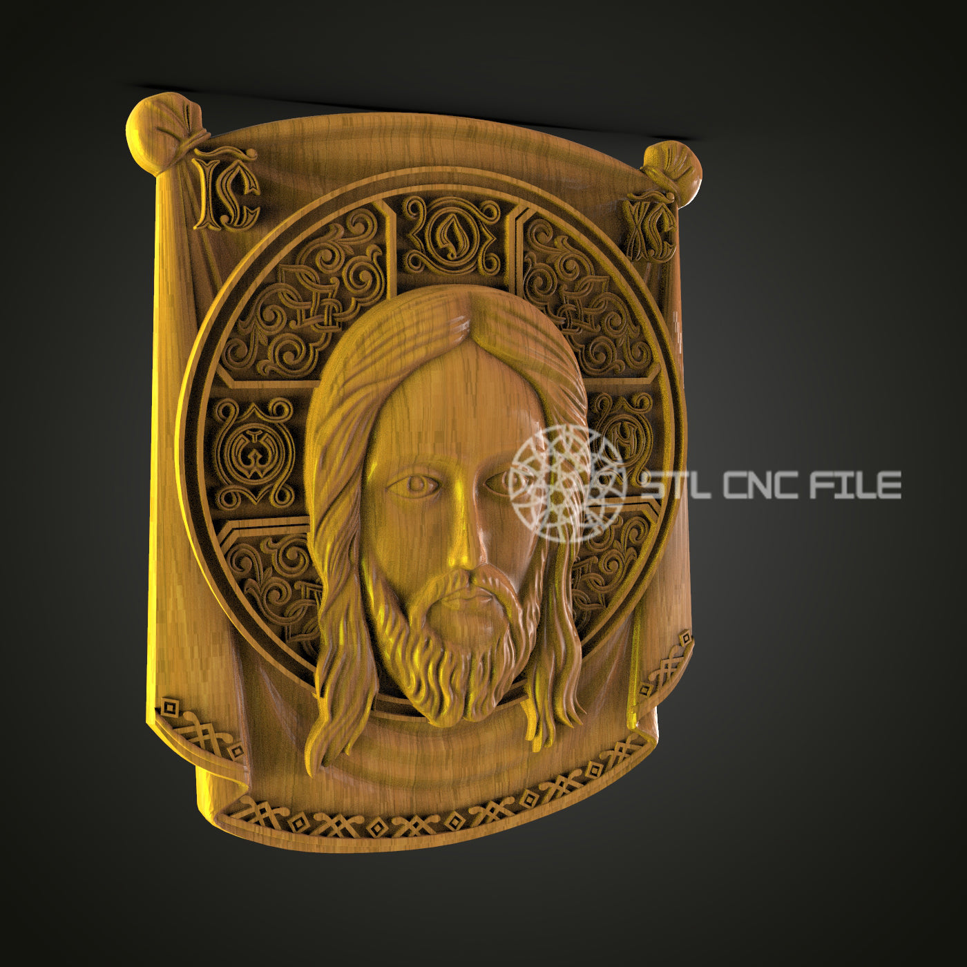 Medieval Christ Icon CNC STL File - 3D Printable Religious Plaque for Artcam, Aspire - Spiritual Decor