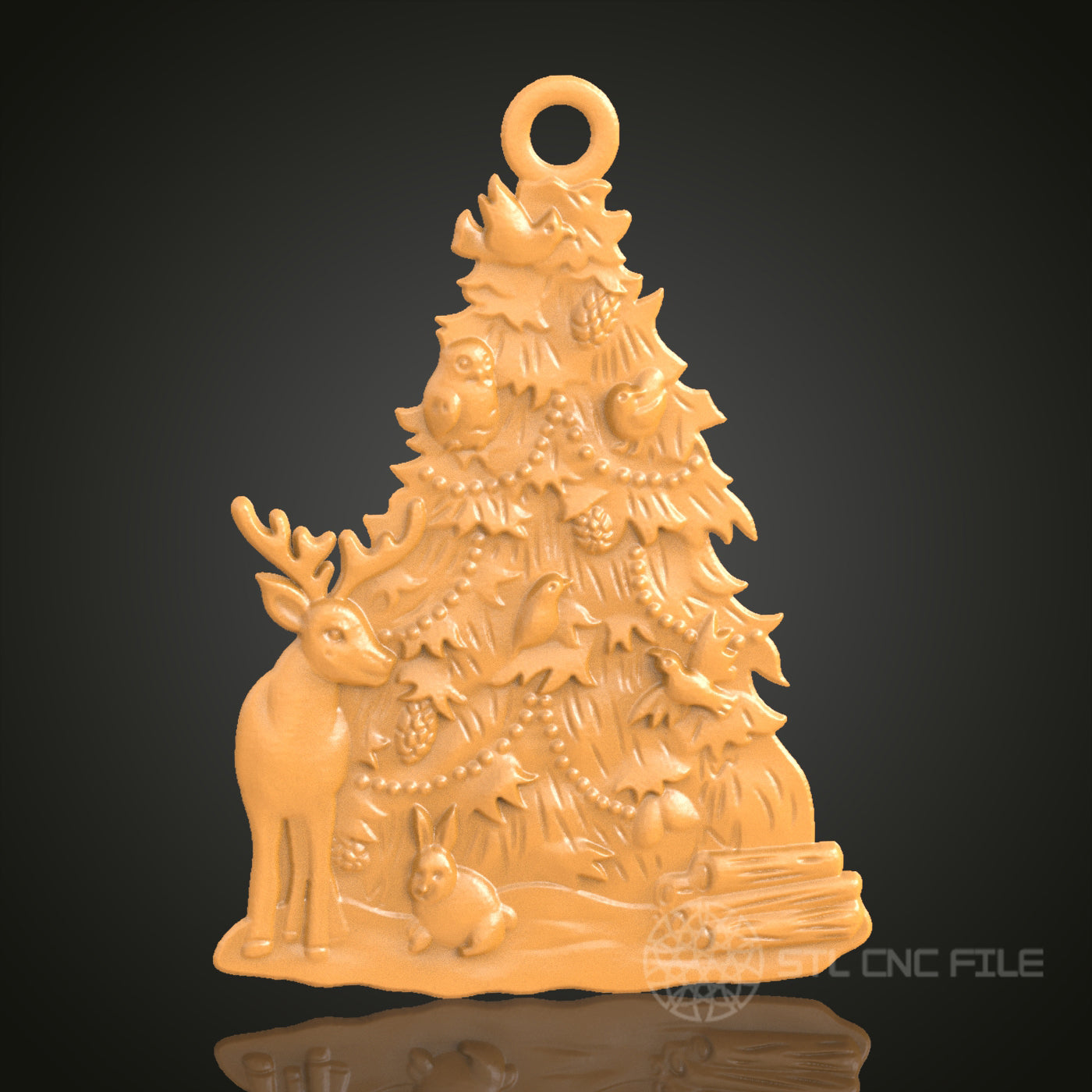 Christmas Tree Ornament with Deer and Forest Animals - STL Model for CNC and 3D Printing