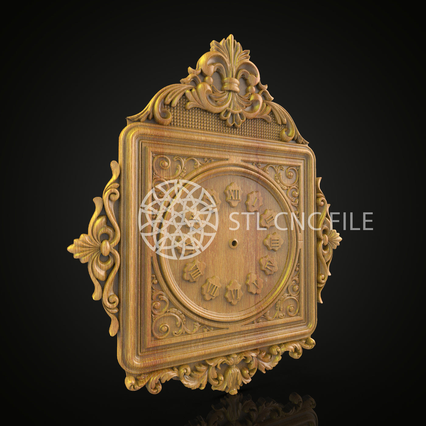 Baroque Clock STL Model, CNC Engraving File, Floral Wood Sculpture, Classic Wall Decor, CNC Artcam Aspire Files