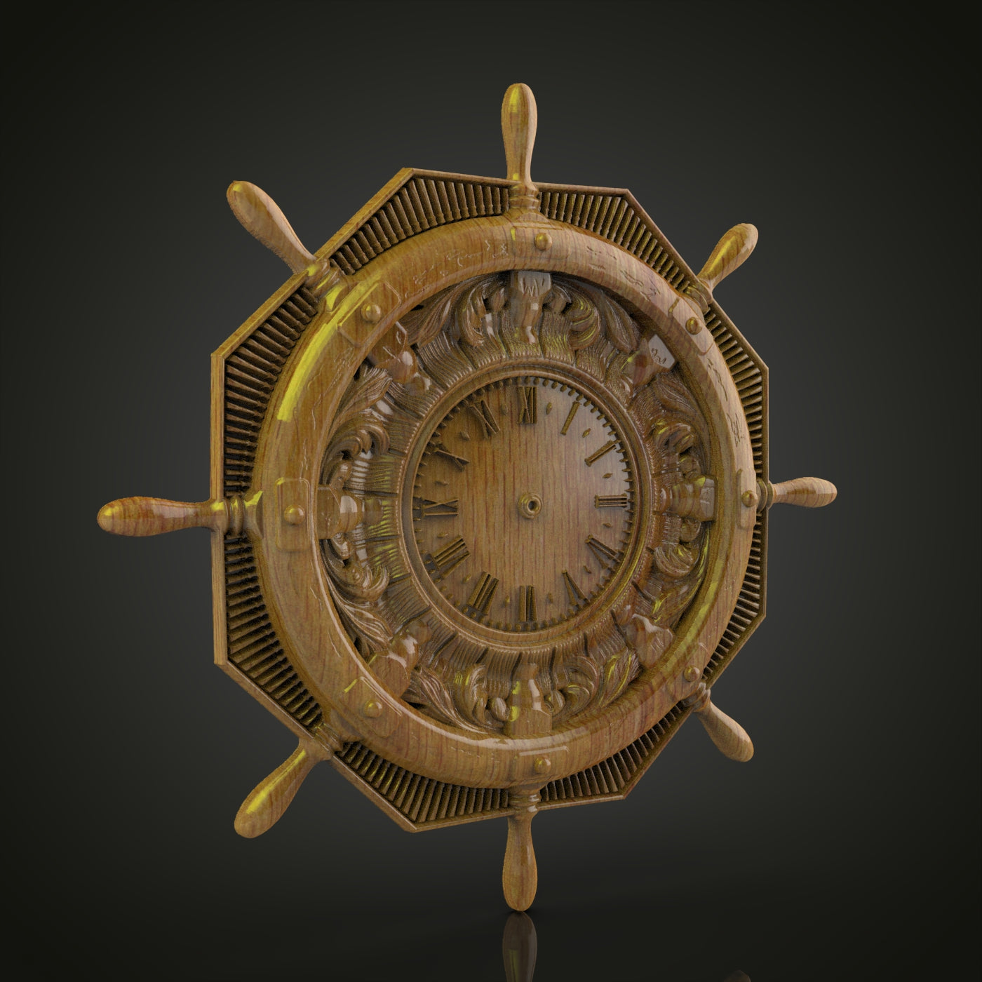 Nautical Ship Wheel Clock STL for CNC Router, Wood Artcam & Aspire, Maritime Wall Decor