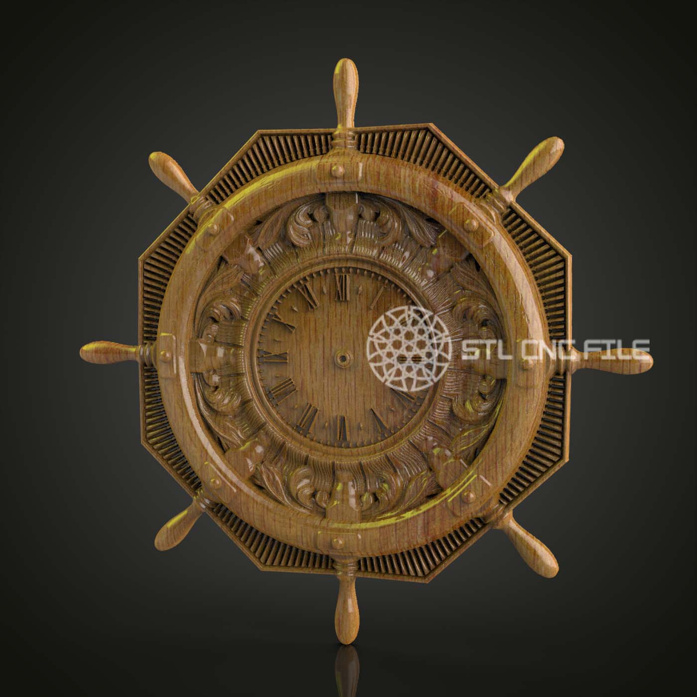 Nautical Ship Wheel Clock STL for CNC Router, Wood Artcam & Aspire, Maritime Wall Decor