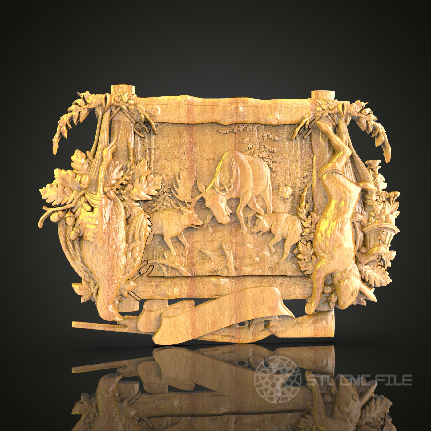 Rustic Wildlife Scene STL Model for CNC, Artcam, Aspire - Wood Art Wall Decor, CNC Files