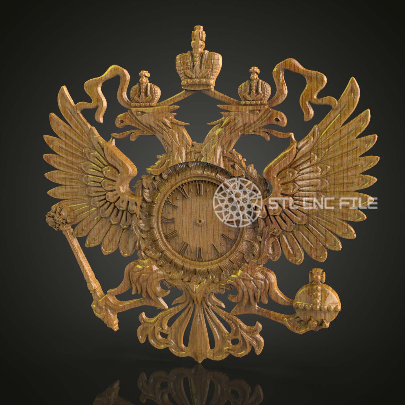 Regal Eagle Crest Clock, STL Model for CNC Engraving, Artcam and Aspire Compatible, Wood Wall Art