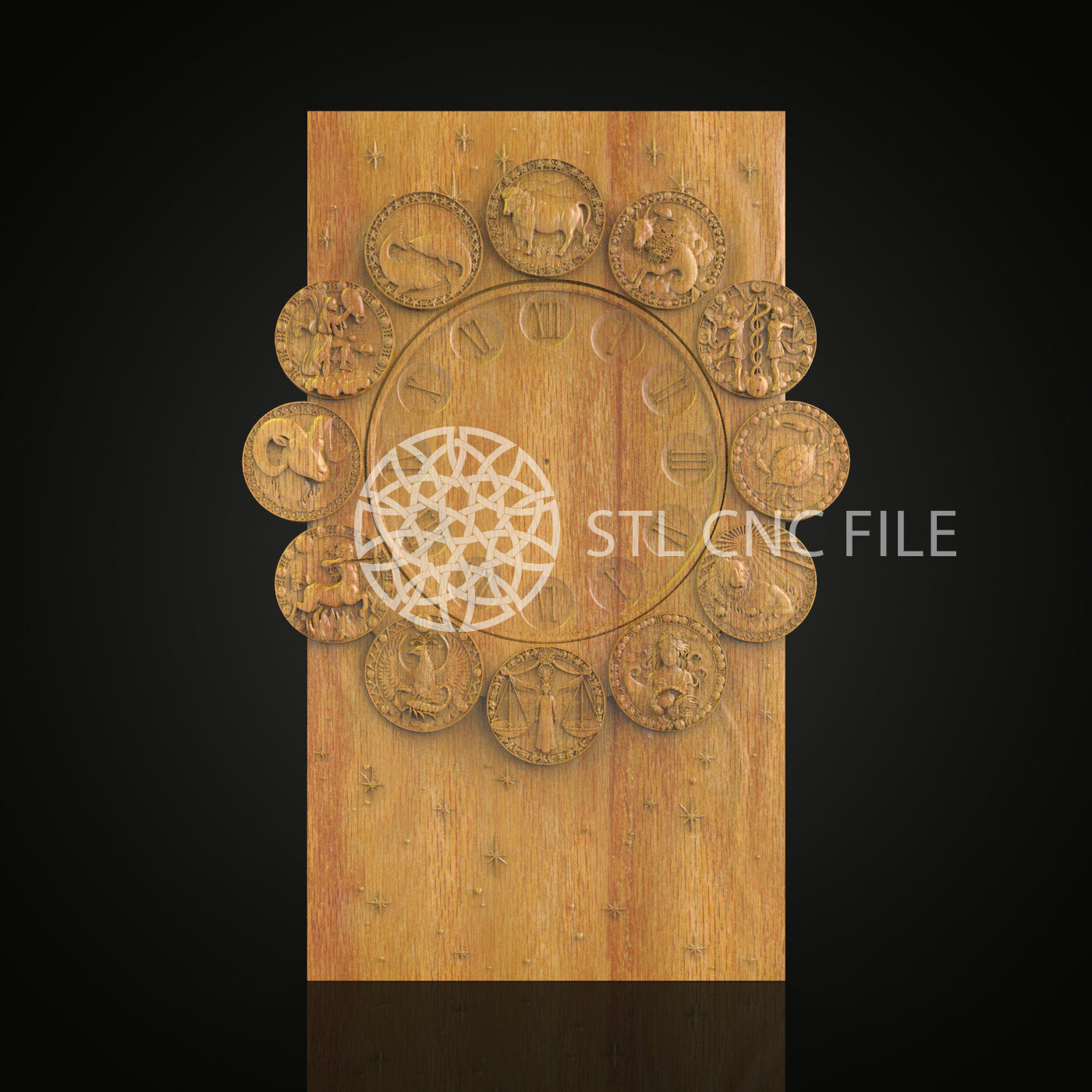 Astrological Wood Carving Clock STL Model - CNC Router Engraver for Artcam and Aspire, Zodiac Wall Art, Celestial CNC Decoration