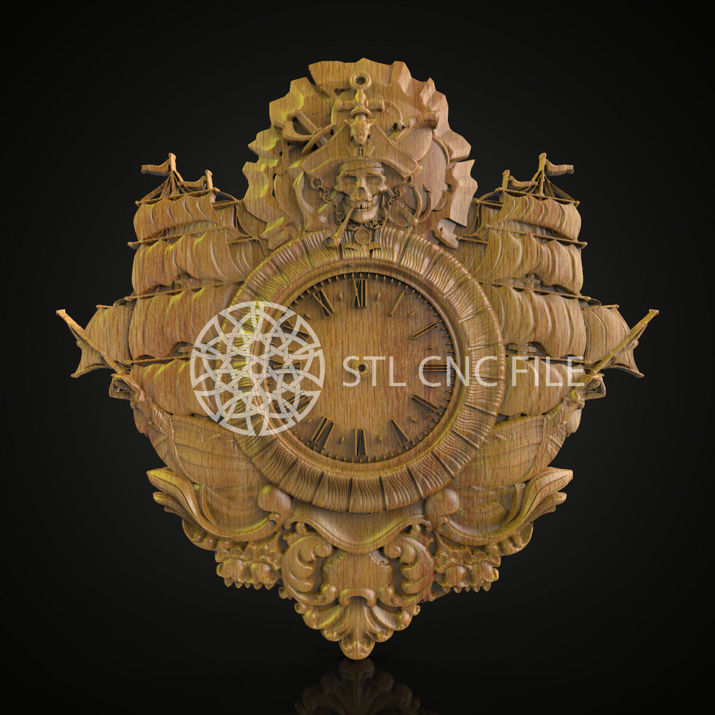 Nautical Fleet 3D STL Clock Model - CNC Carving Art, Maritime Ship Design, Artcam & Aspire, Wooden Wall Decor, Sea Explorer Timepiece