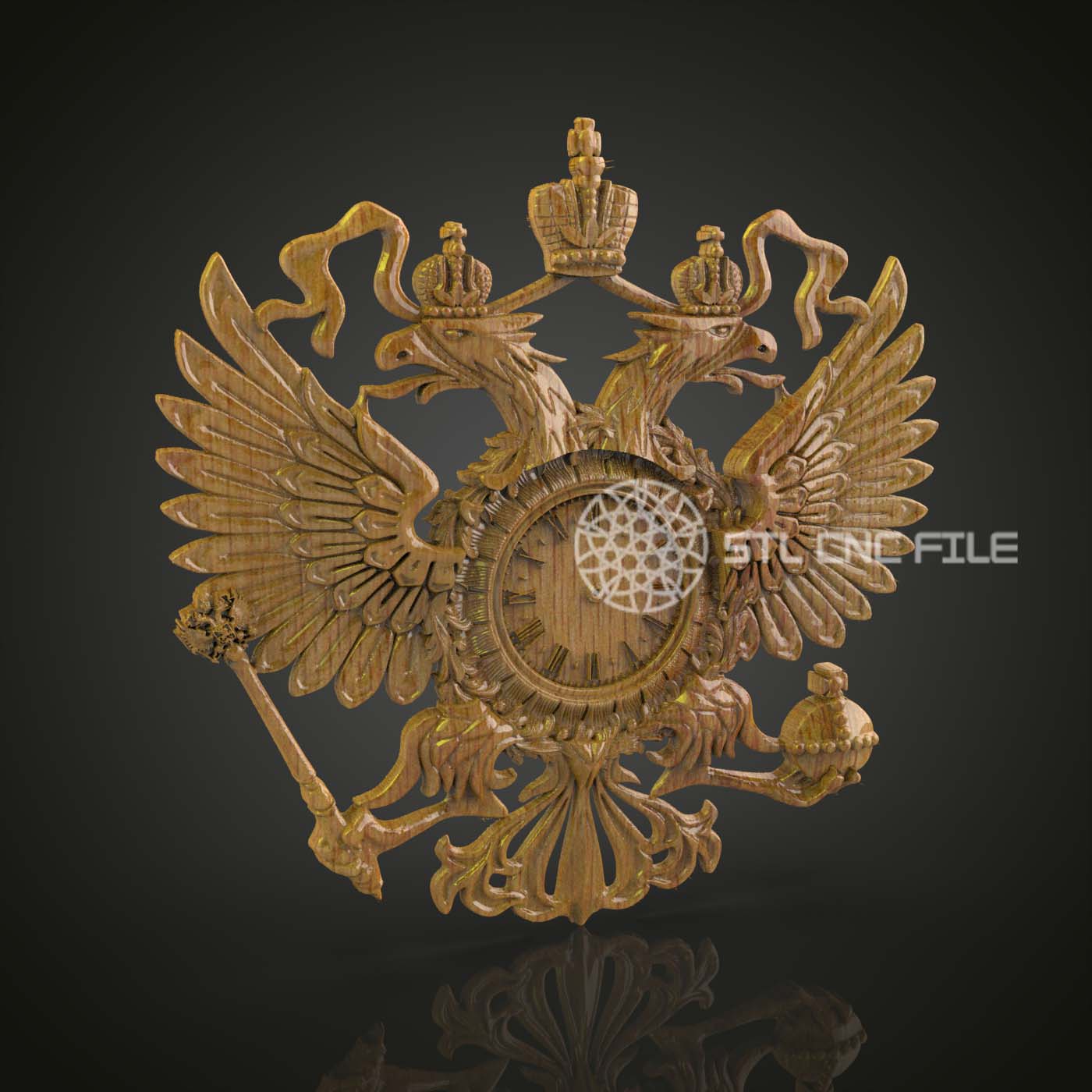 Regal Eagle Crest Clock, STL Model for CNC Engraving, Artcam and Aspire Compatible, Wood Wall Art