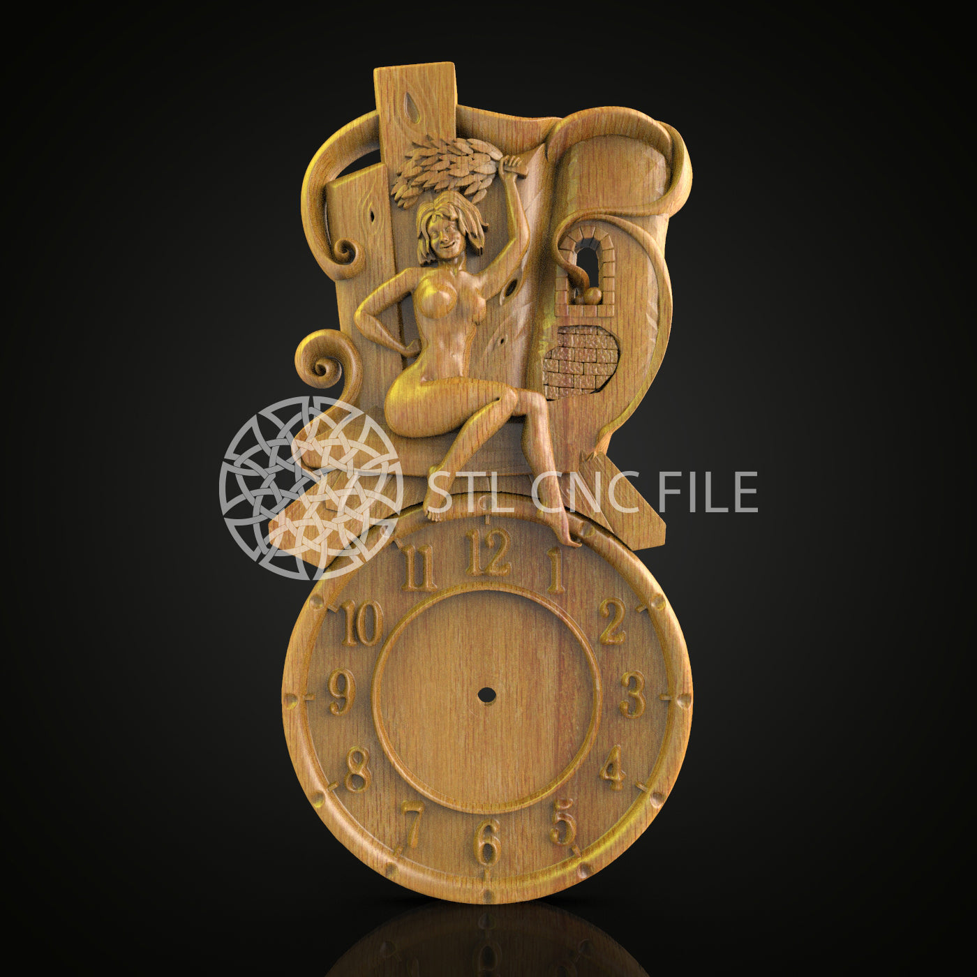 Mystical Mermaid Clock STL Model, CNC Router Engraving File, Nautical Wood Art, Ocean-Inspired Wall Decor, CNC Artcam Aspire Files