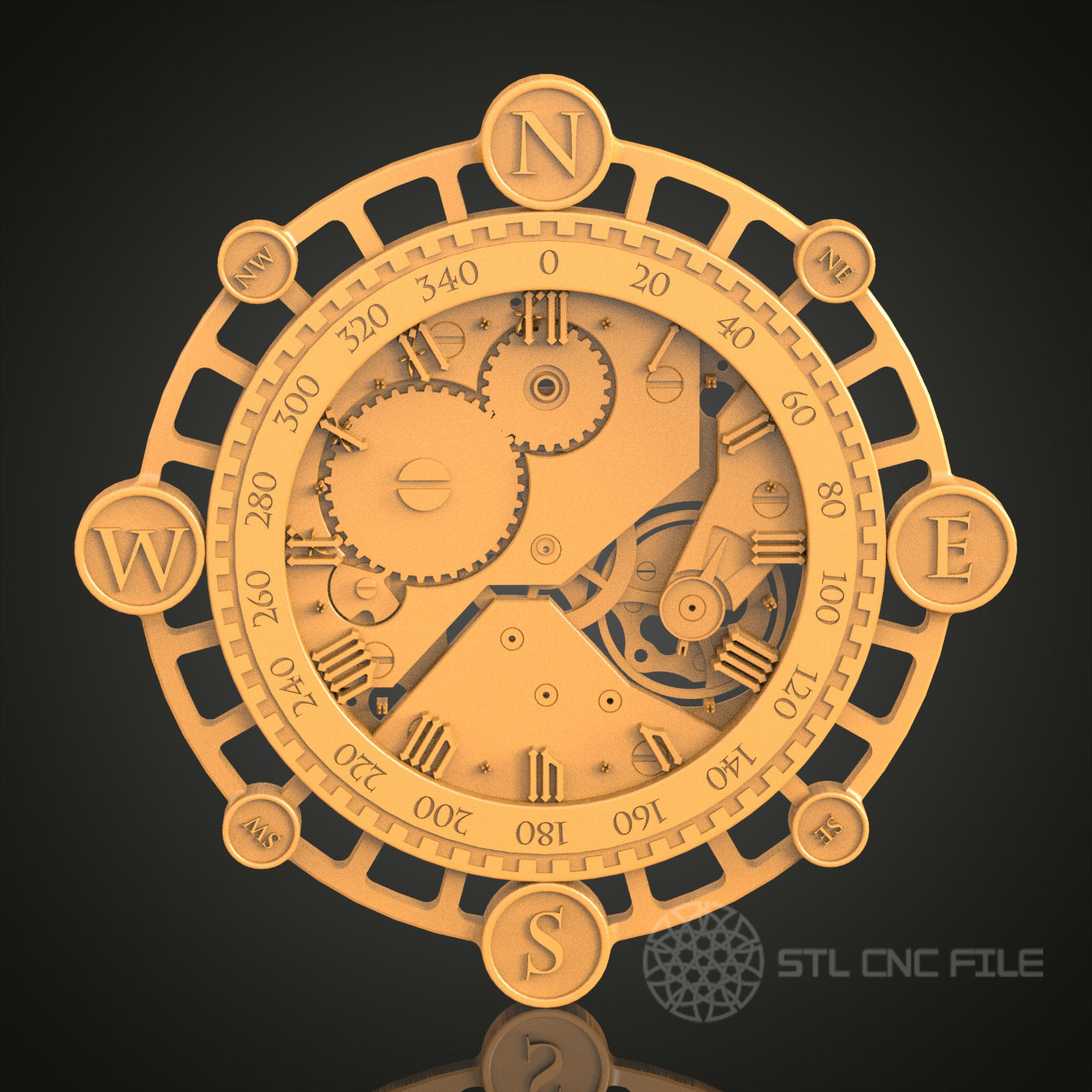 Compass Clock - STL Model for CNC Router and 3D Printing - Compatible with Artcam, Aspire