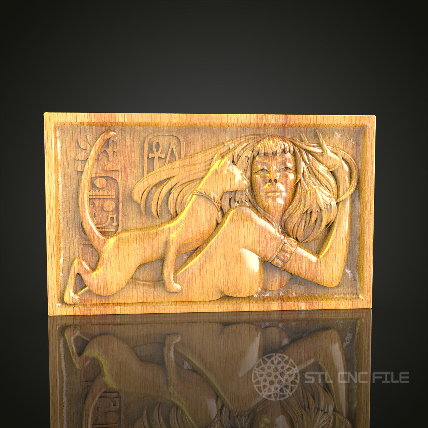 Egyptian Sphinx and Queen 3D Relief Model for CNC – Ancient Egypt Art, Wood Carving File