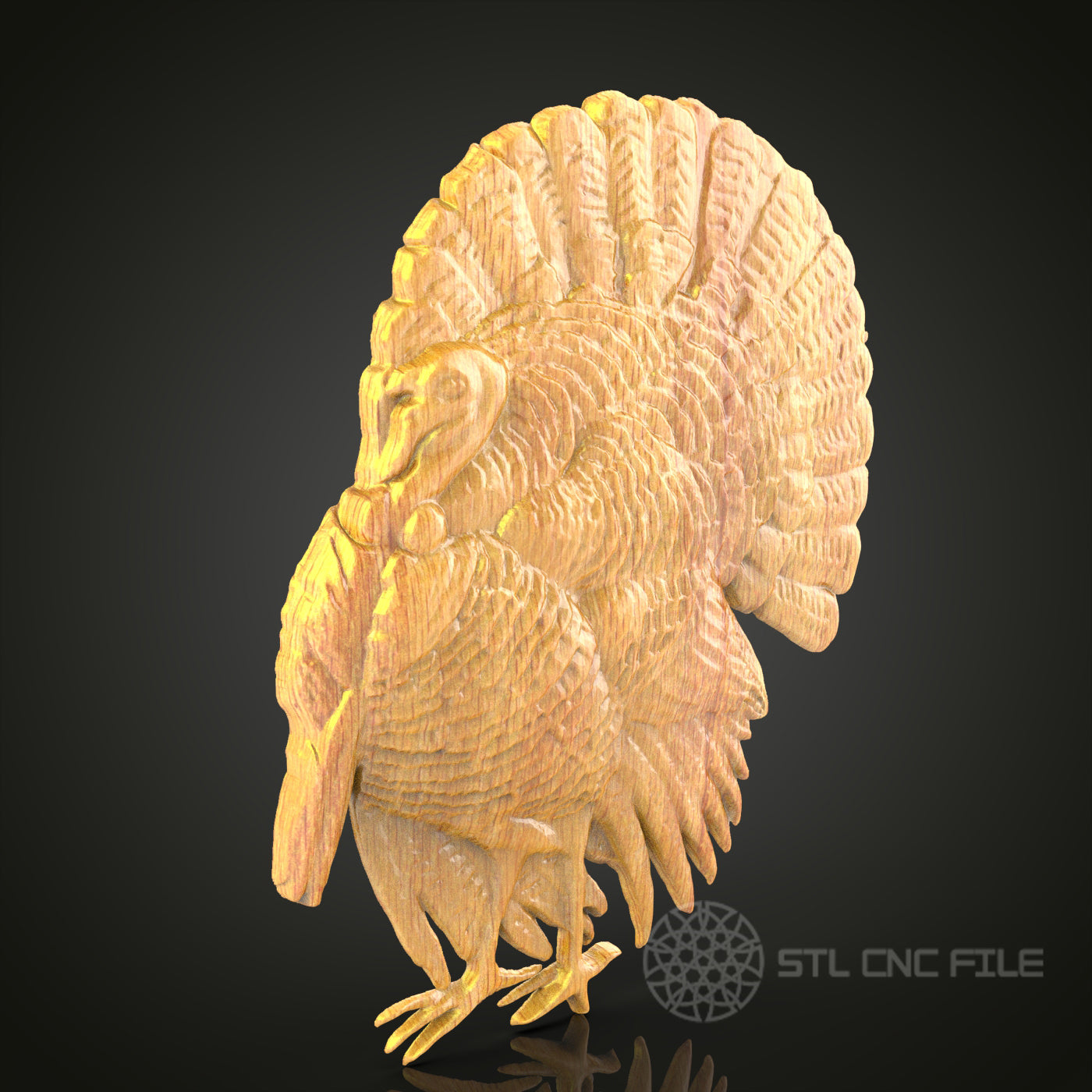 Elegant Turkey 3D Model for CNC Router - Artcam, Aspire, STL Files, Thanksgiving Decor