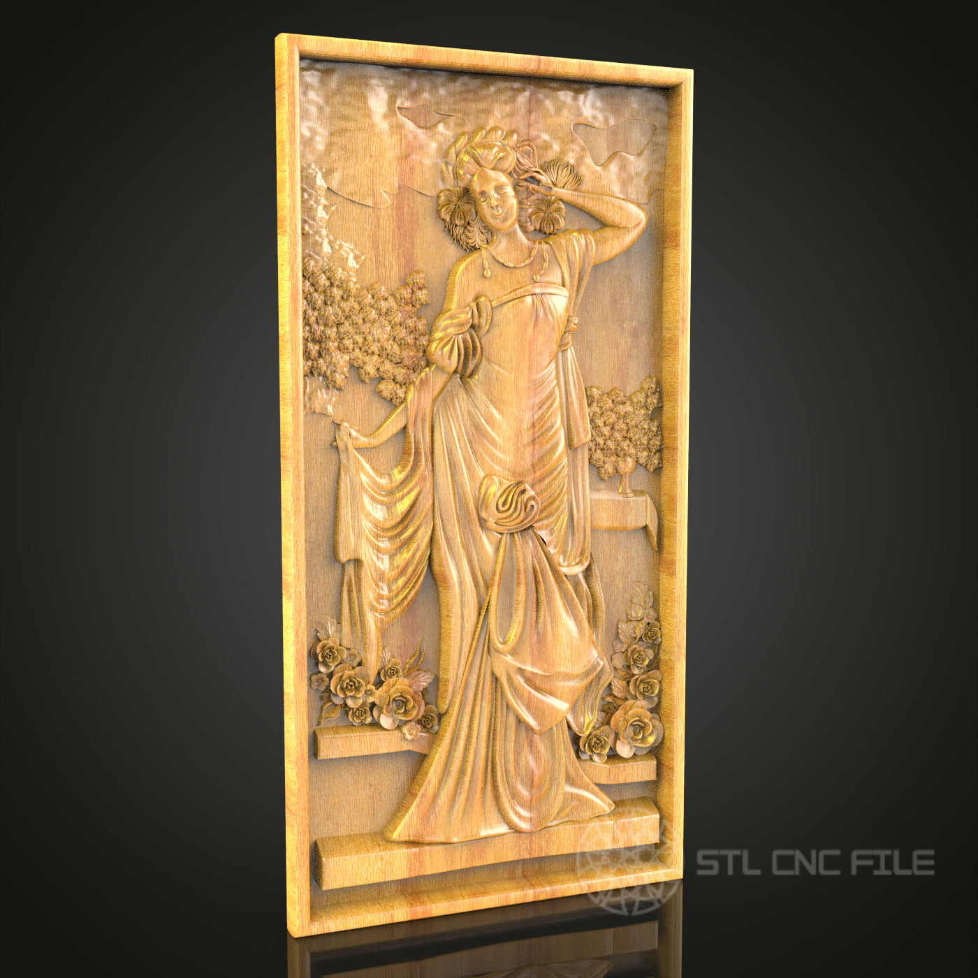 Classical Goddess 3D Relief STL File for CNC, Elegant Mythological Wood Wall Art
