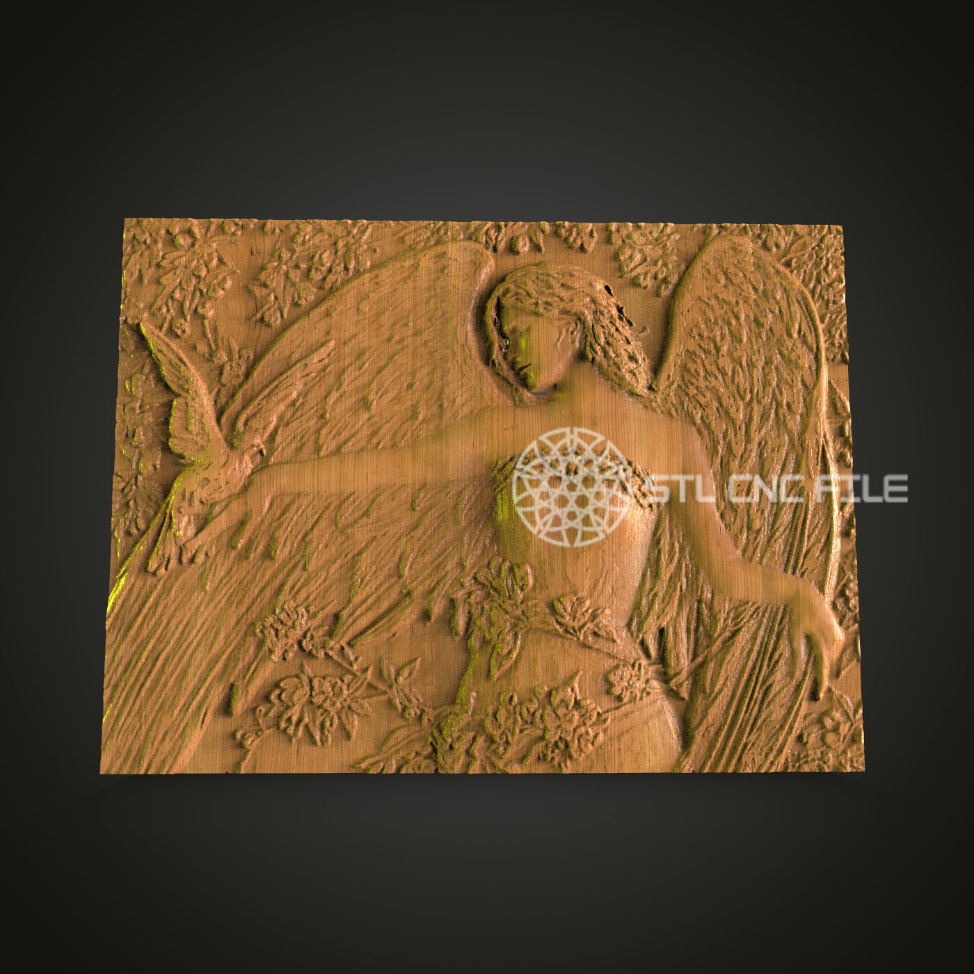 Angel of Nature Wooden Panel - CNC STL File for 3D Printing, Artcam, Aspire - Rustic Wall Decor