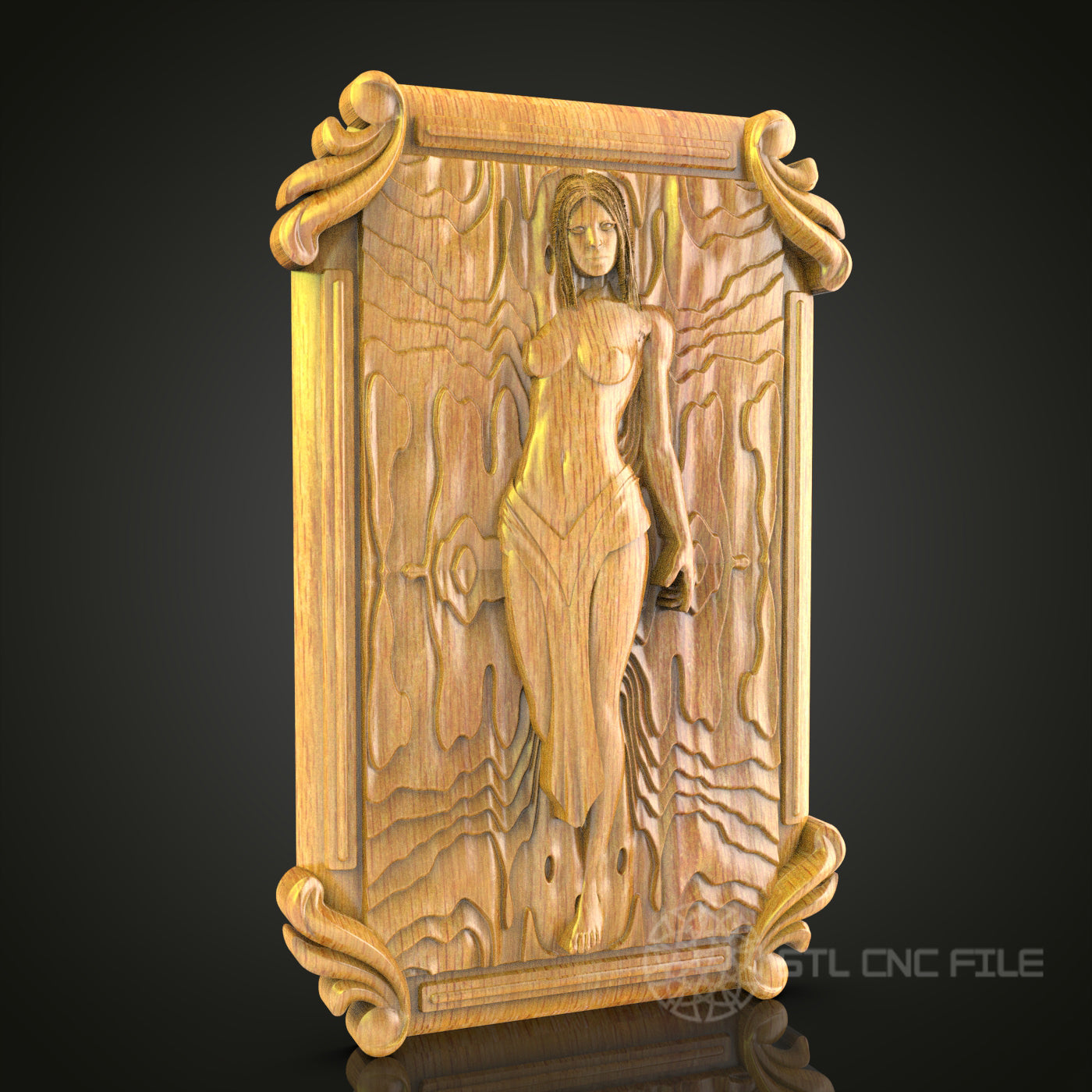 Artistic Female Figure in Abstract Wood Panel - CNC Carved Wall Art, Digital STL File