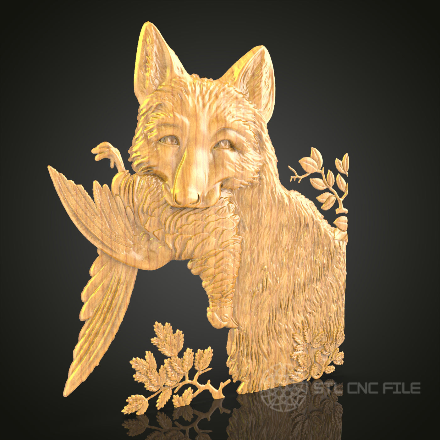 Fox and Bird Harmony STL File for CNC, 3D Wood Carving, Artcam Aspire, Intricate Animal Wall Art