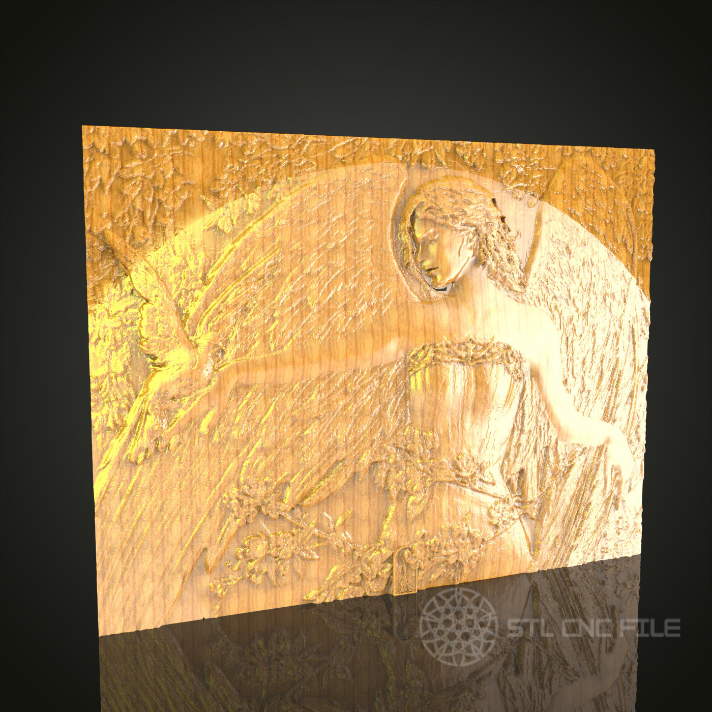 Winged Nature Goddess Wall Art - 3D STL File for CNC Wood Carving