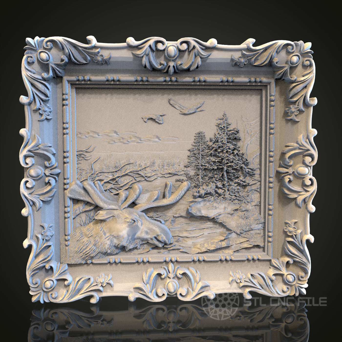 Majestic Moose Relief STL Model for CNC Router Engraver, Artcam, Aspire, Wood Wall Decor, 3D Printer