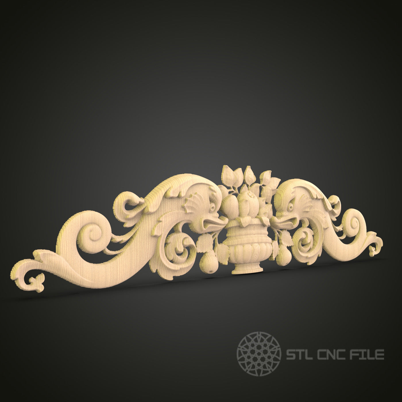 Symmetrical Decorative Panel STL File for CNC - Classic Rococo 3D Wood Carving Design