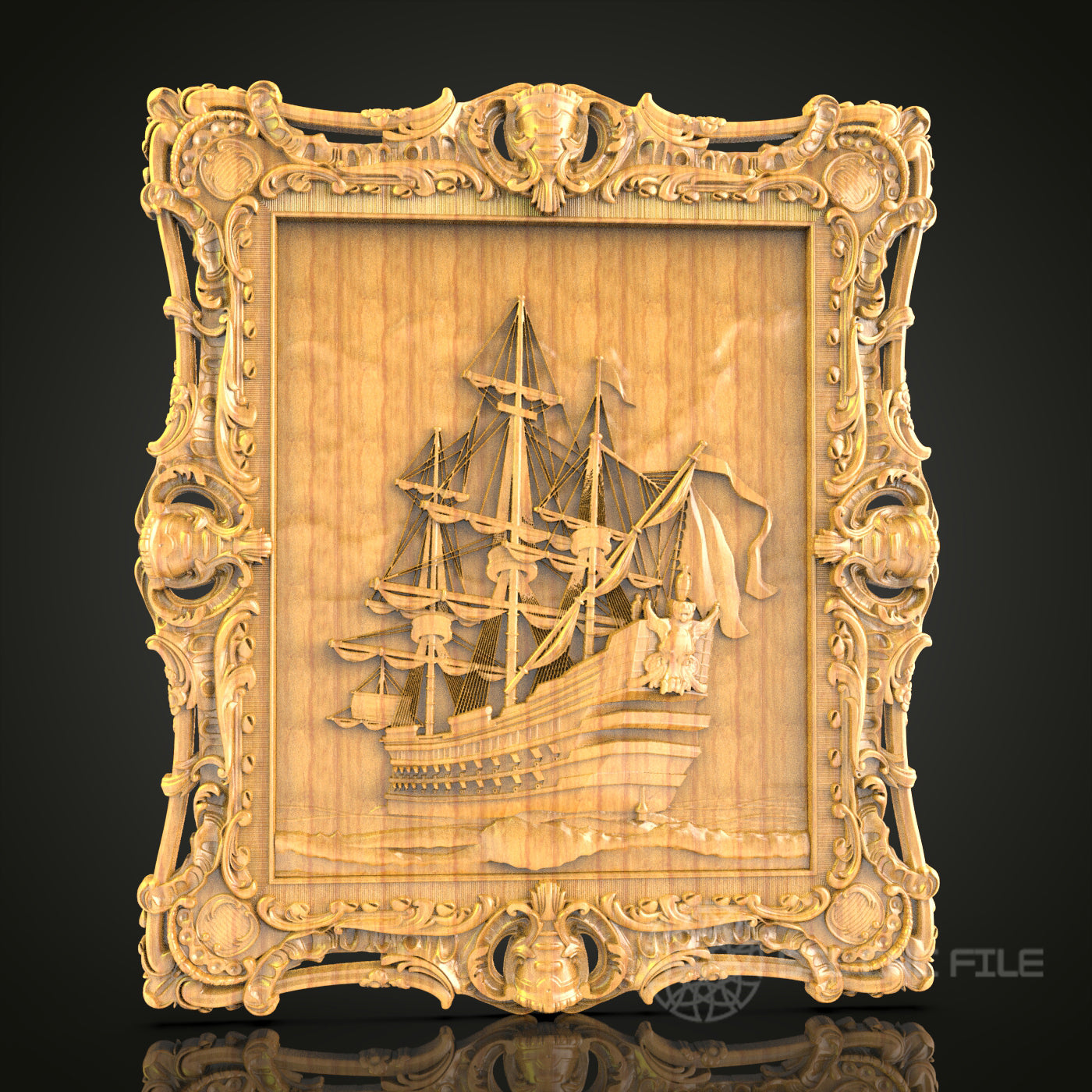 Vintage Ship 3D Relief Model for CNC – Nautical Theme, Ornate Maritime Art File