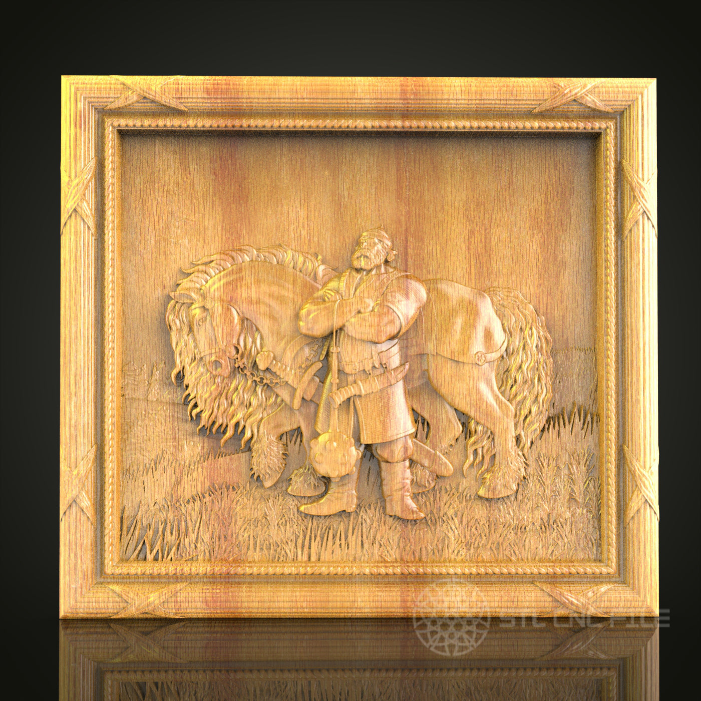 Viking Warrior and Horse 3D Relief STL File for CNC, Norse Mythology Wood Wall Art