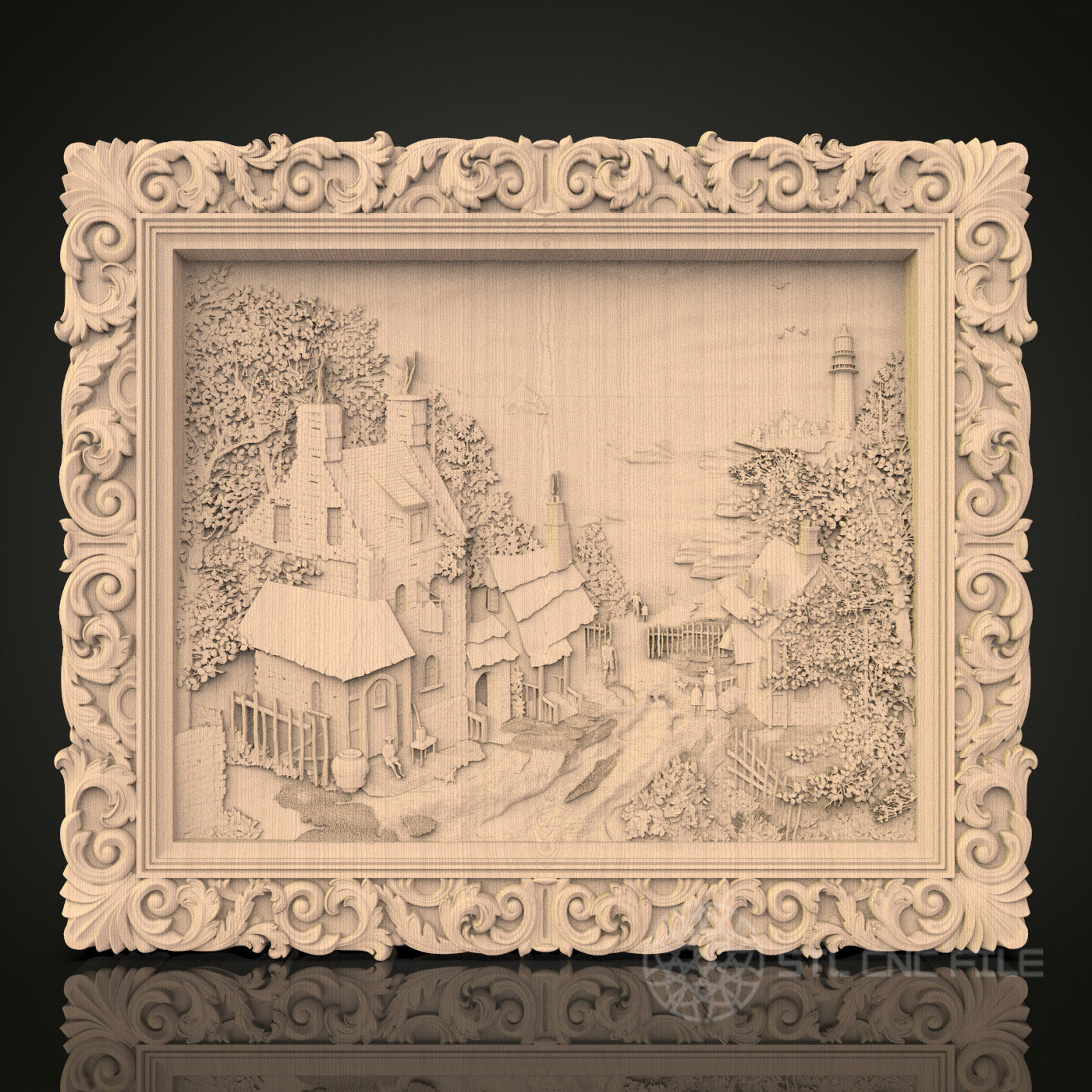 Victorian Village Scene 3D CNC Router Engraver File, STL Model for Artcam Aspire, Wood Wall Decor
