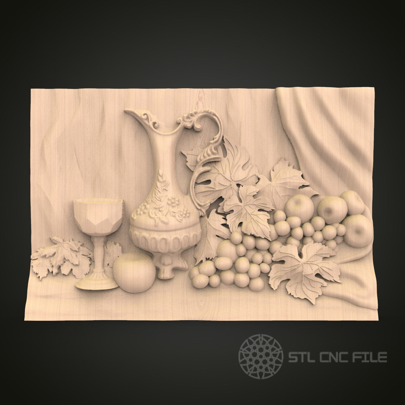 Classic Still Life STL File for CNC - Elegant Dining Decor 3D Wood Carving Design