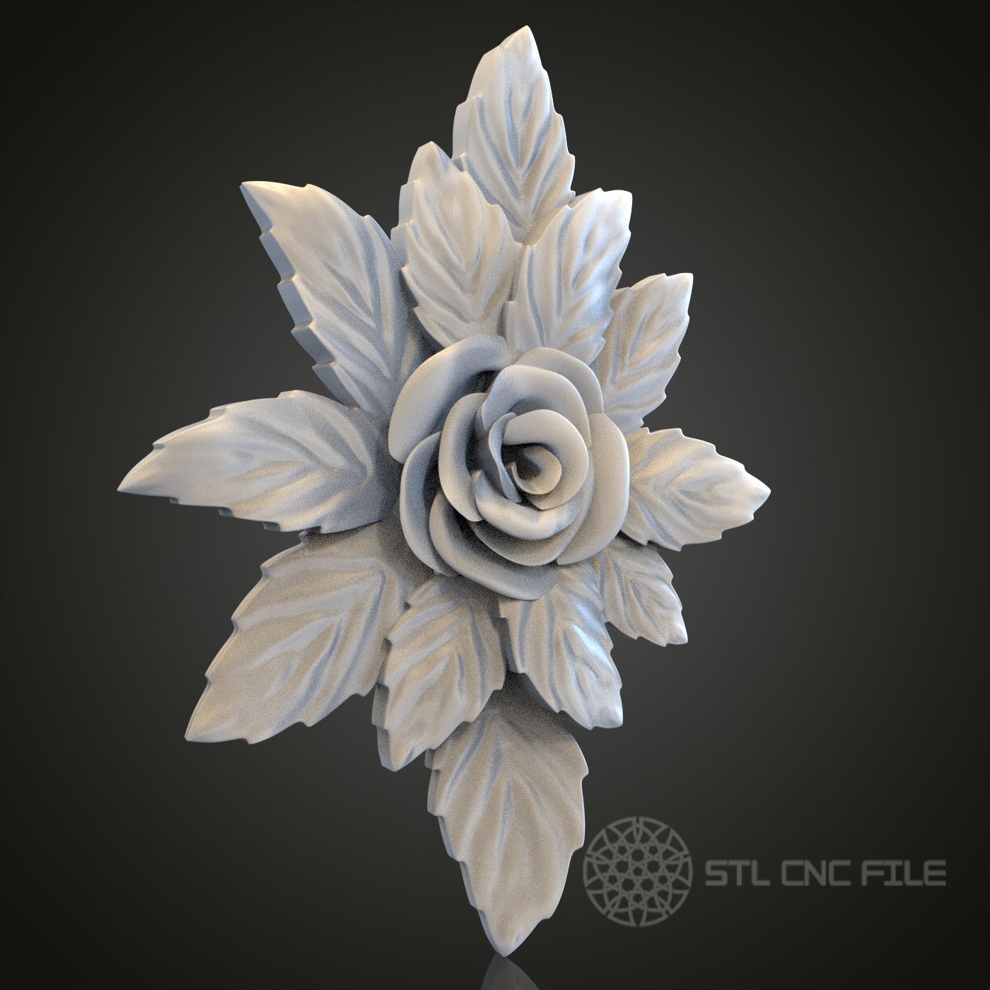 Elegant Rose and Leaves Relief STL Model for CNC Router Engraver, Artcam, Aspire, Wood Art Wall Decor