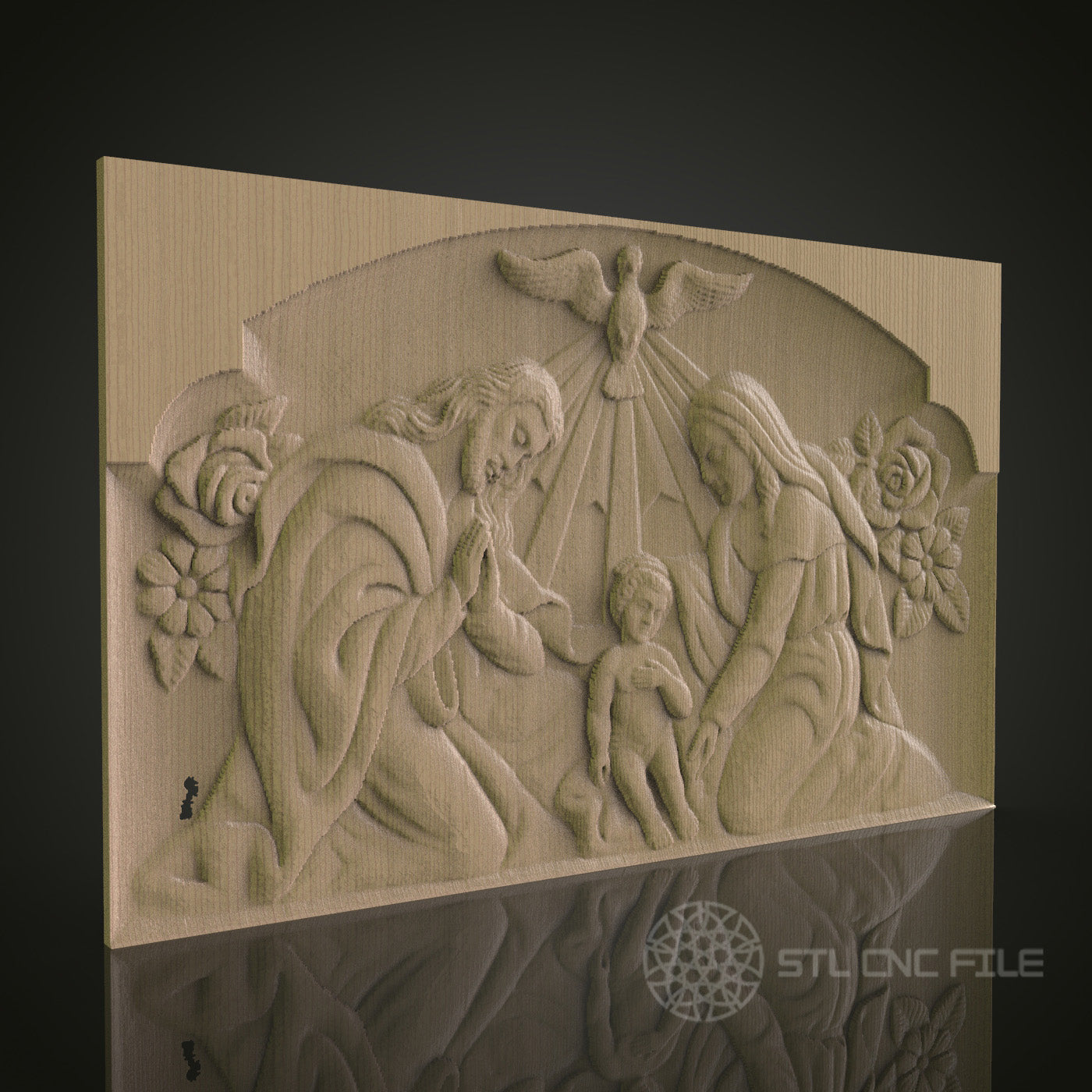 Religious Family Scene Relief Art STL Model for CNC Router Engraver - Wood Art Wall Decor - 3D Printer File for Artcam and Aspire