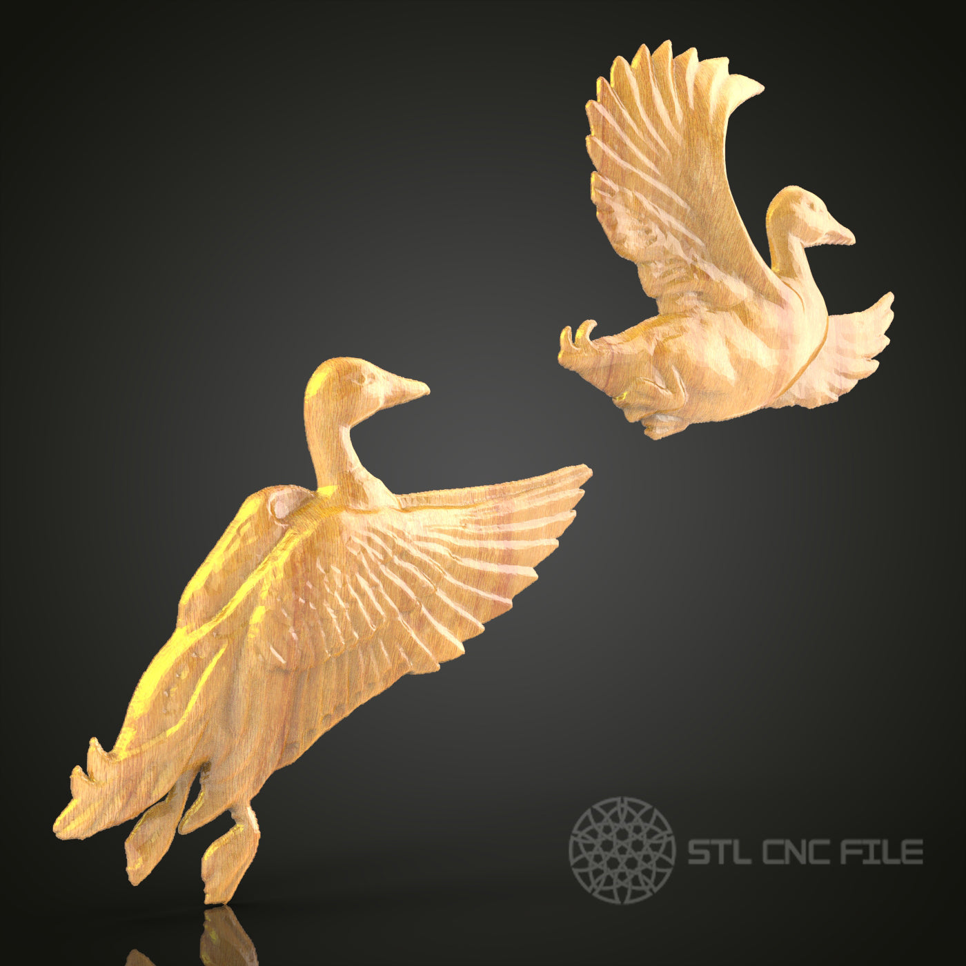 Pair of Flying Geese STL Models for CNC Router - Dynamic Wildlife Art Files