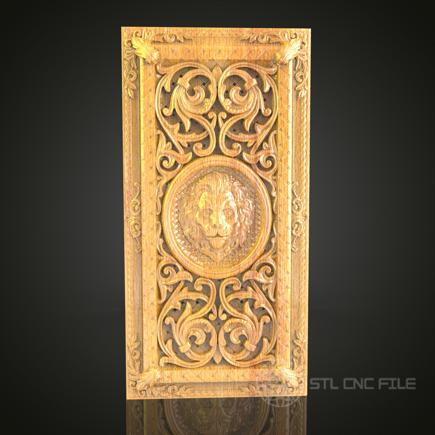 Baroque Lion Medallion 3D STL Model - CNC Router Engraving File, Classic Wood Carving Decor