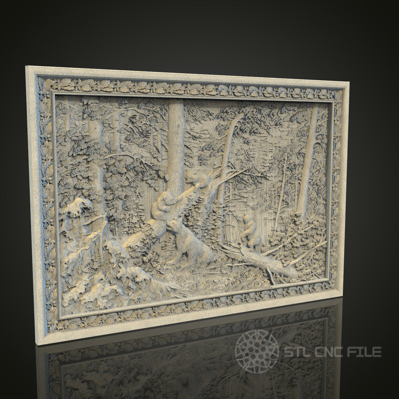 Forest Wolves 3D STL File, CNC and 3D Printer Model, Wildlife Art, Artcam Aspire, Nature Scene Wall Decor