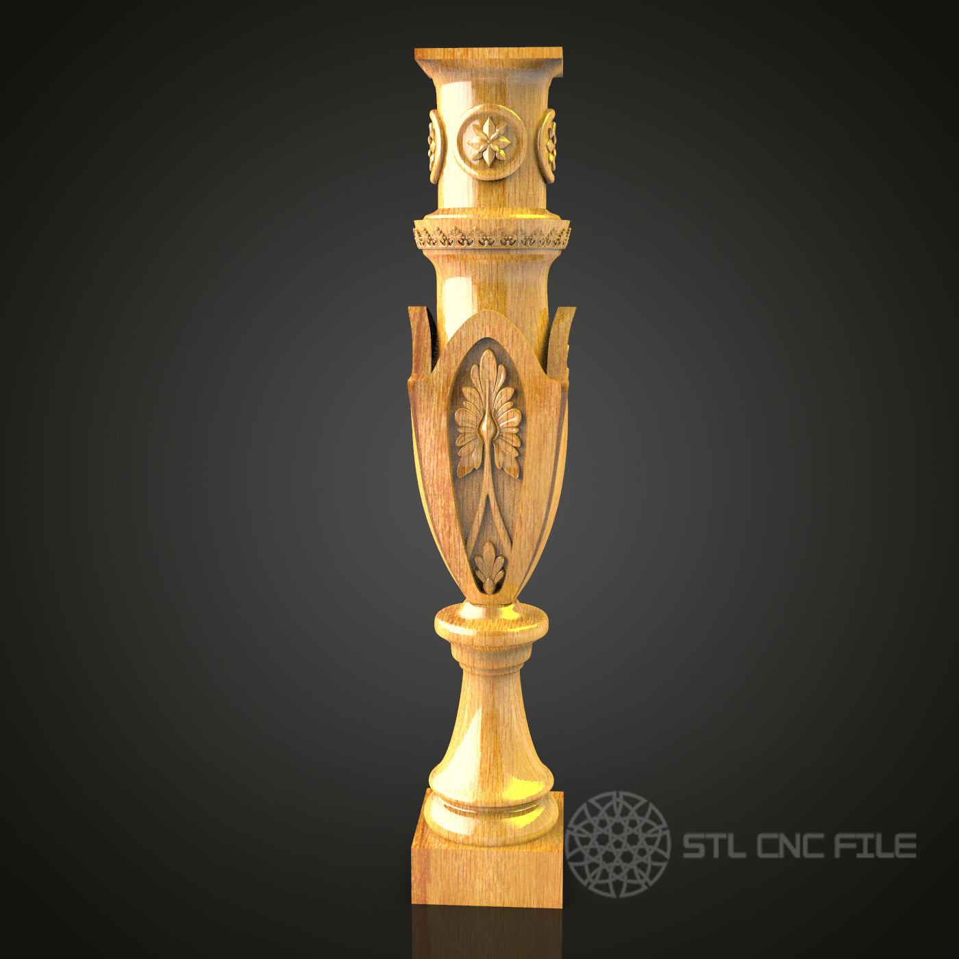 Decorative Column STL Model for CNC Router - Floral and Ornamental Design for Artcam, Aspire, Elegant Decor