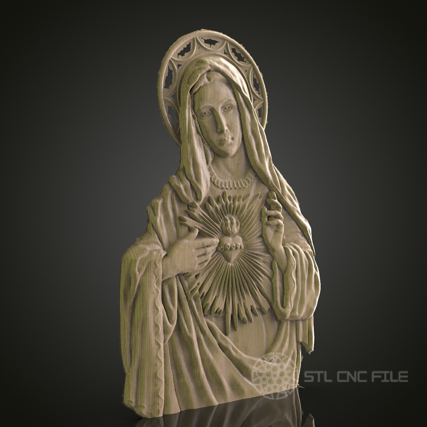 STL Model of Sacred Heart of Mary, CNC Router Engraver, Artcam, Aspire, CNC files, Wood Art, Wall Decor, 3D Printer
