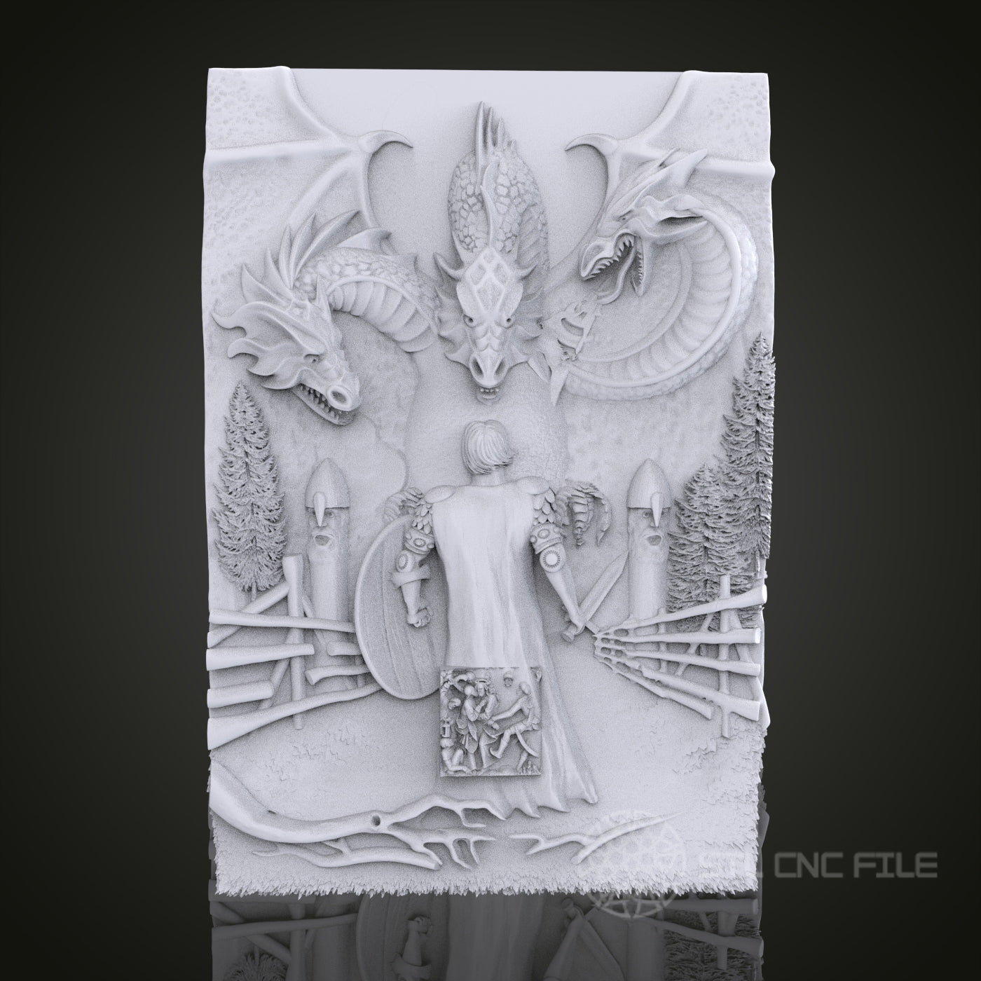 Dragon Encounter 3D Relief Art for CNC Router, Artcam, Aspire, Wall Decor, STL Model, Compatible with 3D Printers