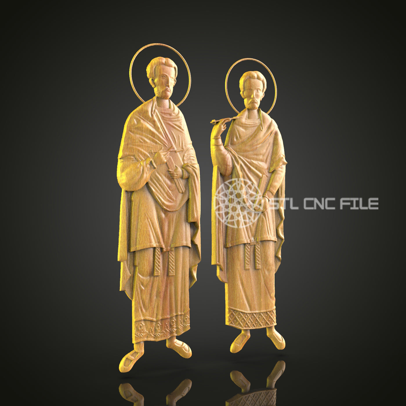 Saintly Apostles CNC Router Engraved Wood Panel - Dual Portrait for Religious Art and Church Decor