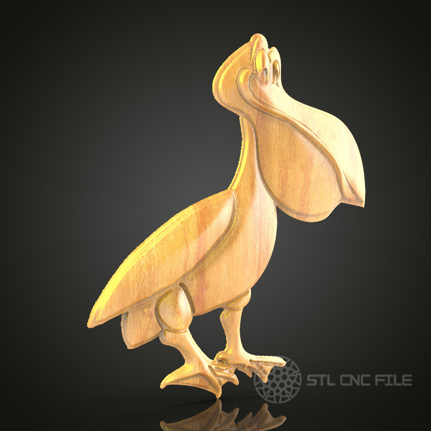 Whimsical Pelican STL File for CNC, 3D Wood Carving, Charming Bird Art, Router Engraving, Playful Decor