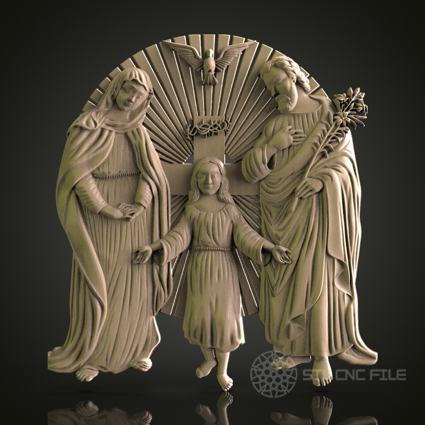 STL Model of Holy Family, CNC Router Engraver, Artcam, Aspire, CNC files, Wood Art, Wall Decor, 3D Printer