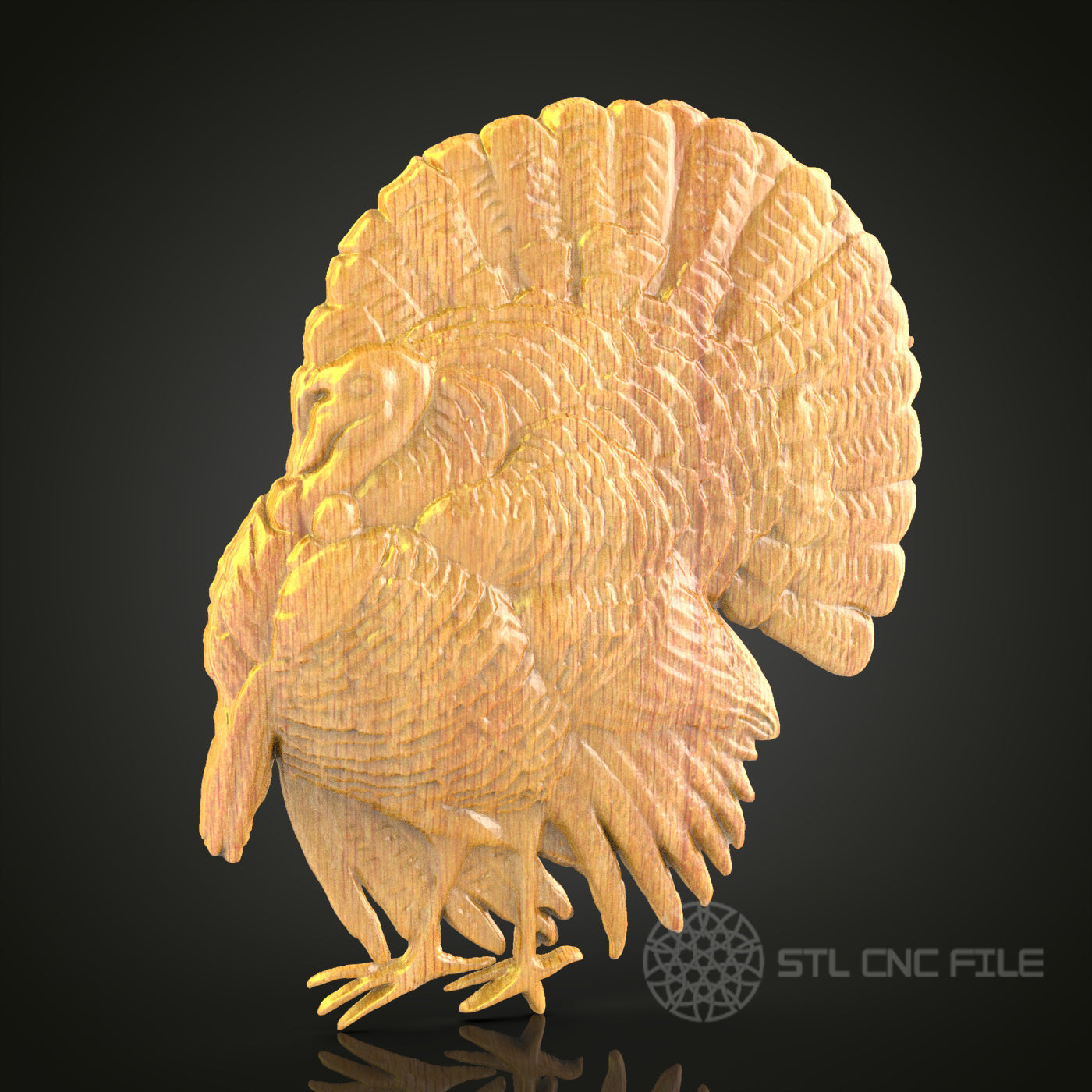 Elegant Turkey 3D Model for CNC Router - Artcam, Aspire, STL Files, Thanksgiving Decor