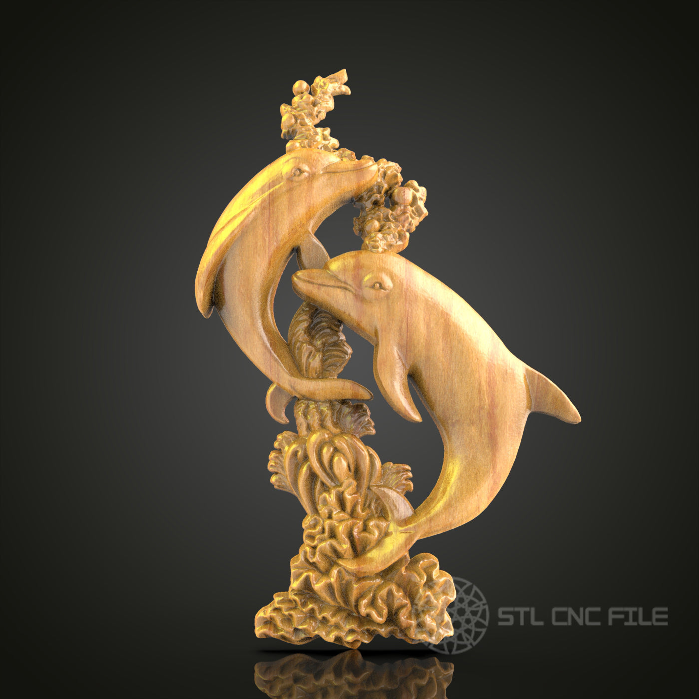 Ocean-Inspired Dolphin Duo 3D Model for CNC - Artcam, Aspire, STL, Wood Carving File