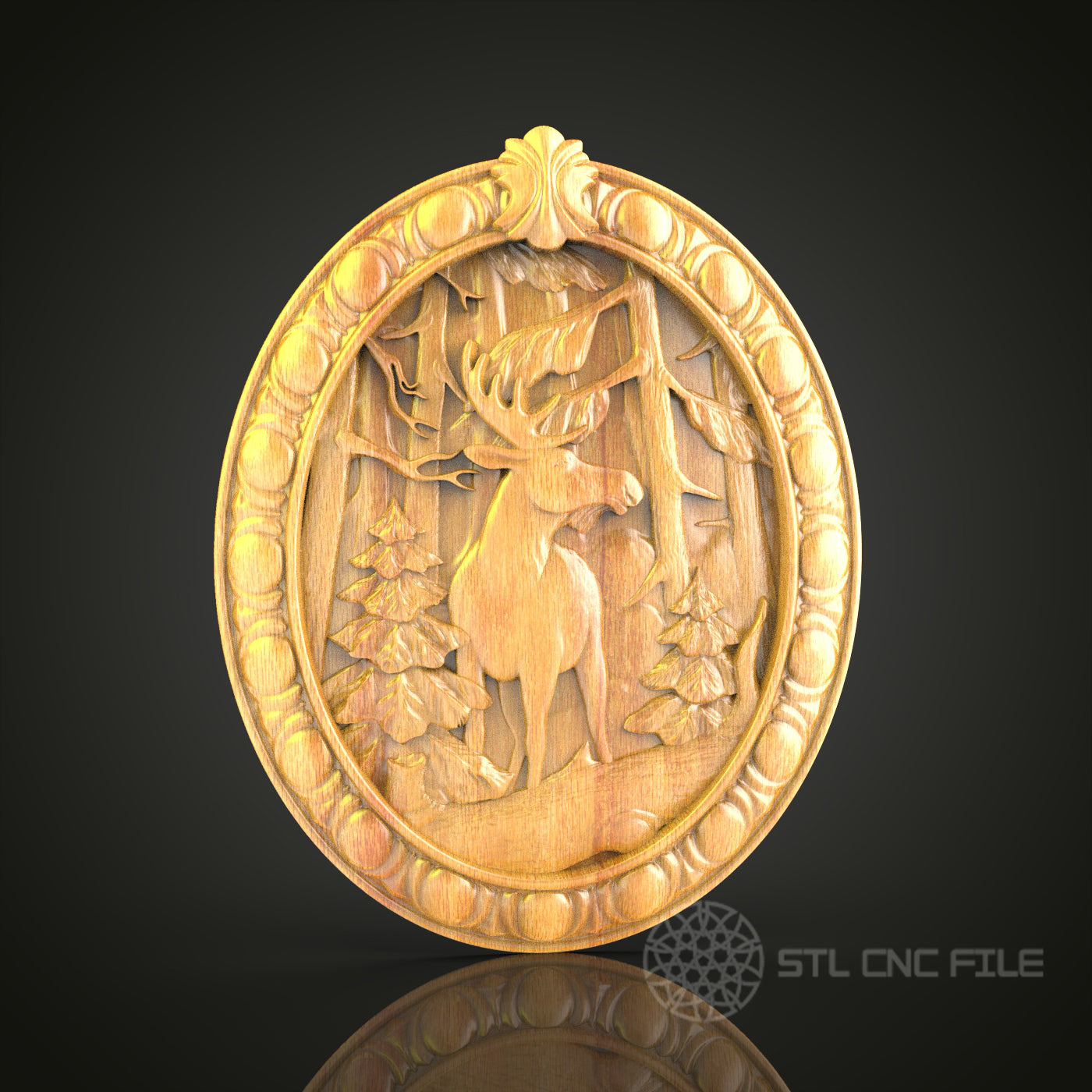 Stag in the Forest 3D Relief STL File for CNC, Rustic Deer Wood Wall Art