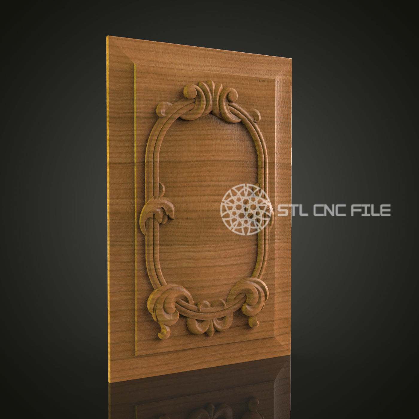 Elegant 3D Carved Oval Frame Panel STL File for CNC and 3D Printing - Decorative Relief Art, Home Decor, Digital Download