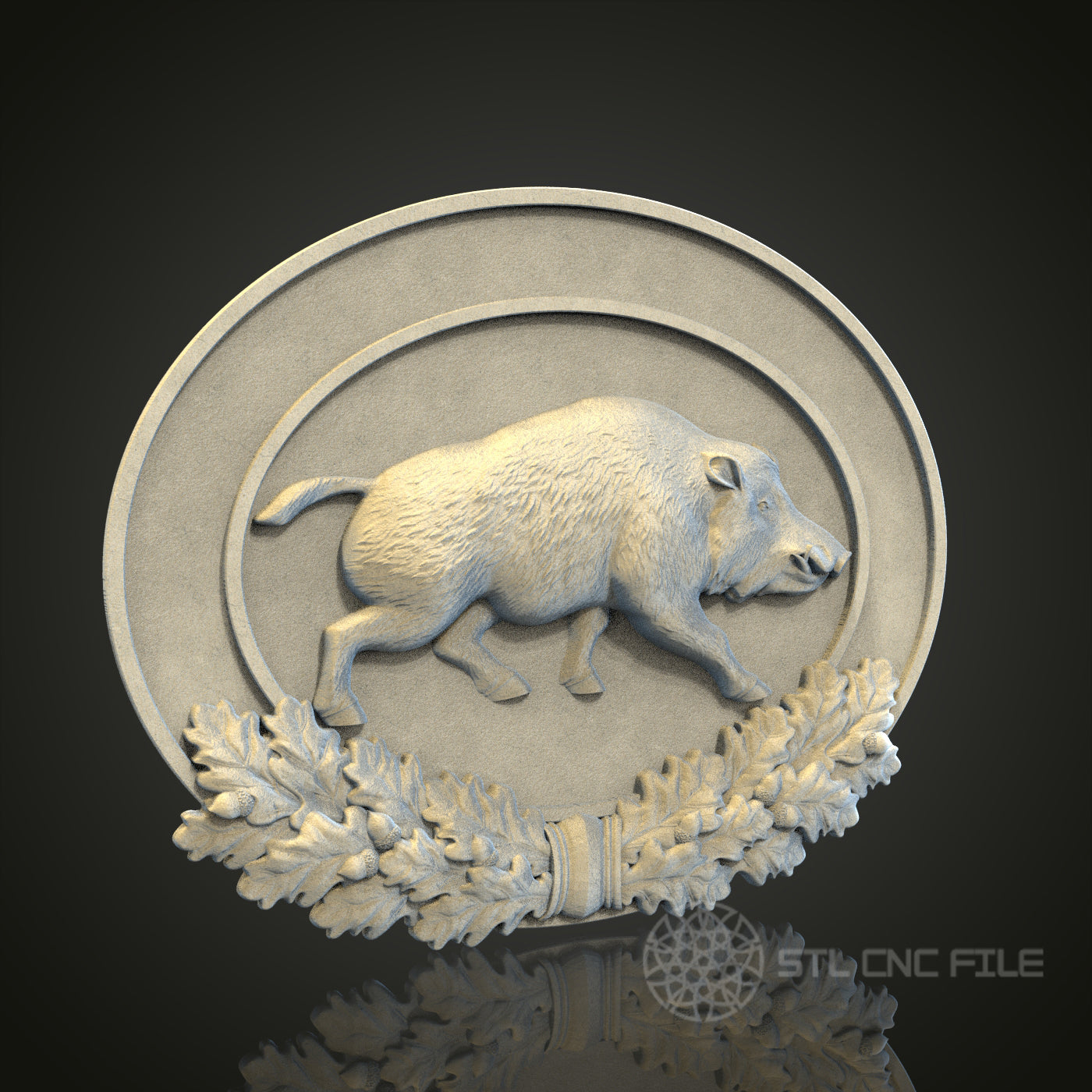 Wild Boar Plaque 3D STL File, CNC and 3D Printer Model, Hunting Decor, Artcam Aspire, Rustic Wall Art